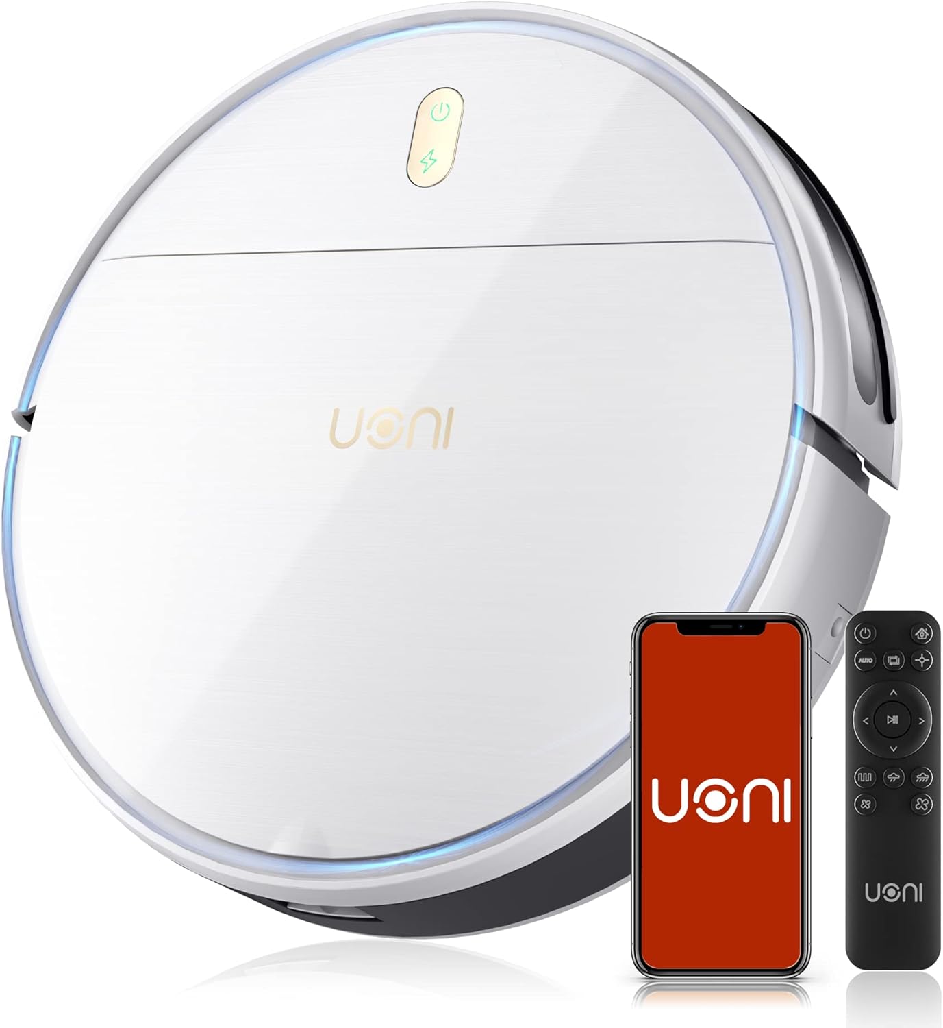 Uoni S1 Robot Vacuum Cleaner, Works with Alexa, Quiet, Super-Thin, 2000Pa Strong Suction, Wi-Fi Connected, Self Charging Robotic Vacuum Cleaner, Ideal for Pet Hair, Hard Floors and Carpets(Black)