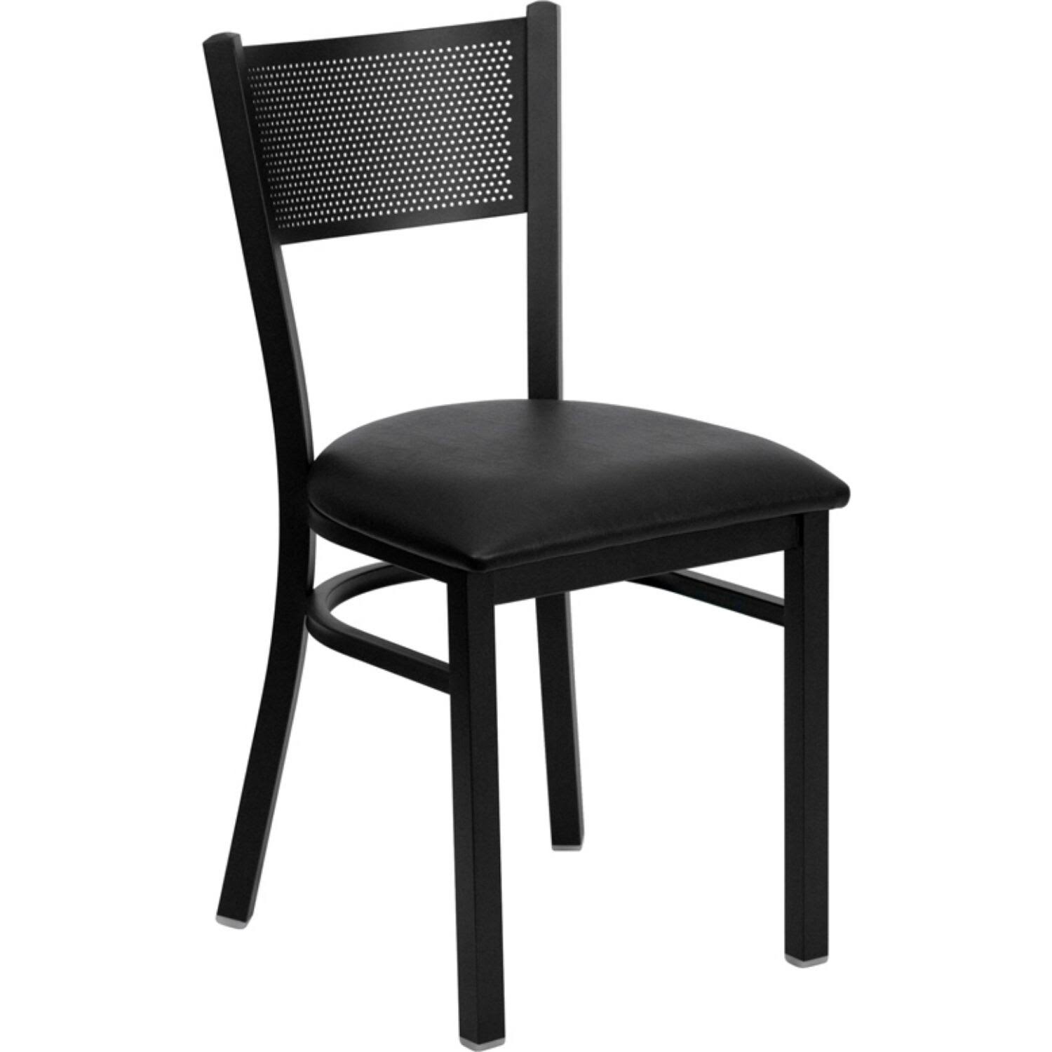 Offex Grid Back Metal Restaurant Chair - Black