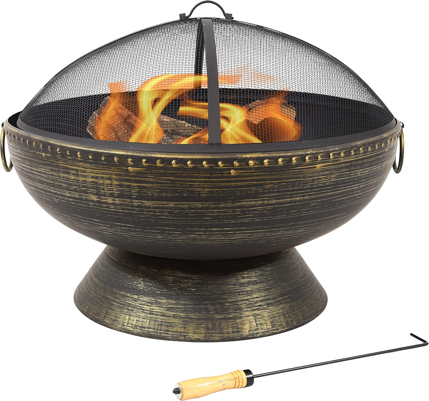 Sunnydaze Large Outdoor Fire Pit Bowl - 30-Inch Round Wood-Burning Patio & Backyard Fire Pit for Outside with Spark Screen, Fireplace Poker, & Metal Grate