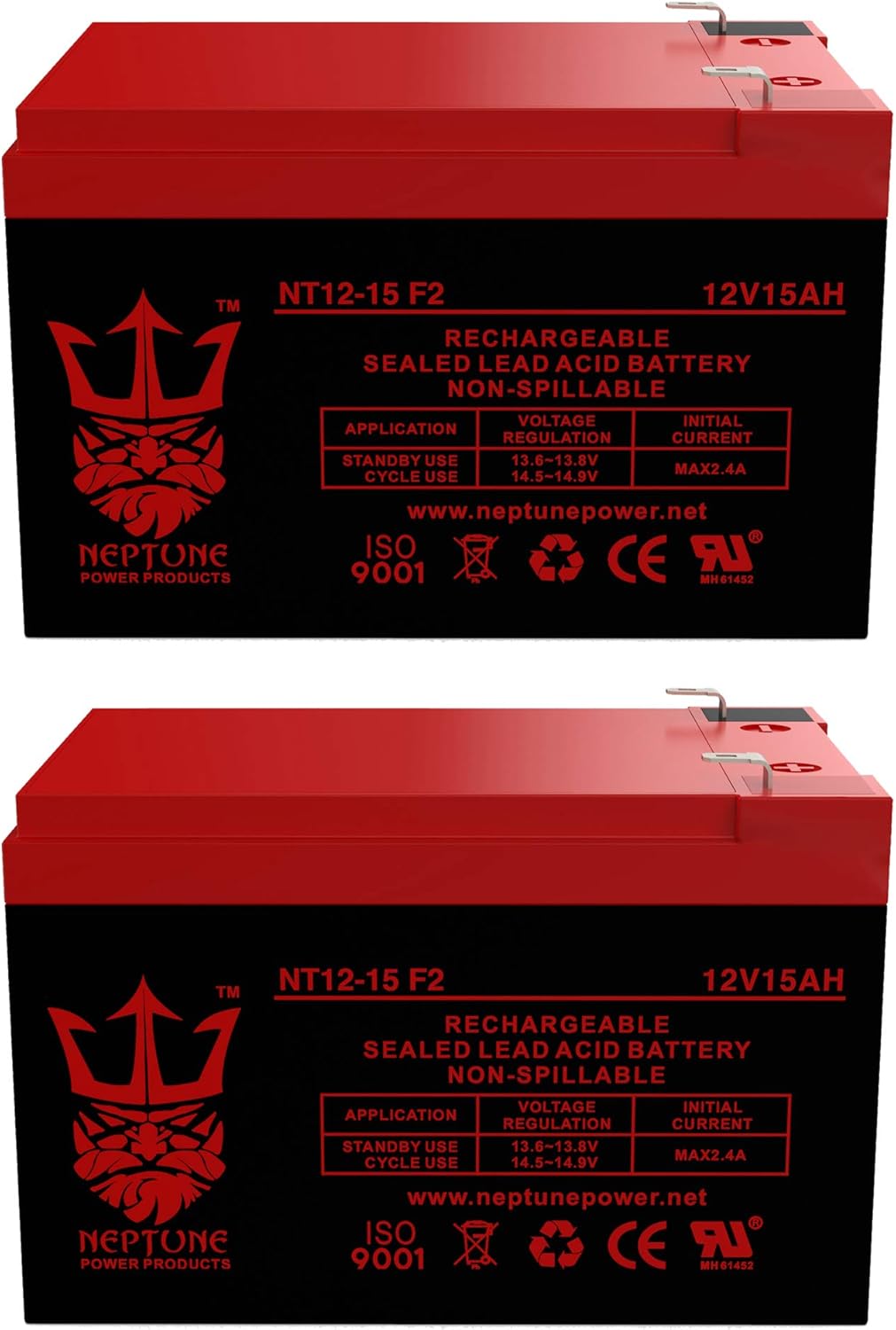 Neptune 12V 15AH F2 Battery for Go Go Elite Traveller SC40E, SC44E - 2 Pack