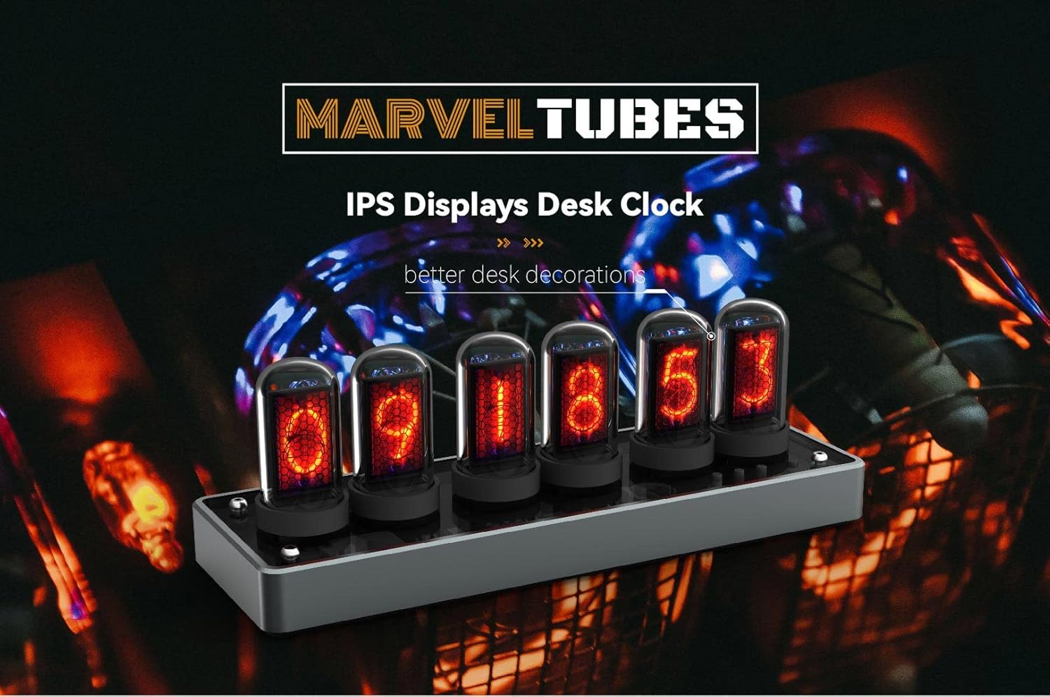 Tube Clock, Creative Electronic Clock, with 6-Bit IPS LCD Screen, RGB Backlit Desktop Decoration, Exquisite and Full of Technology Gift