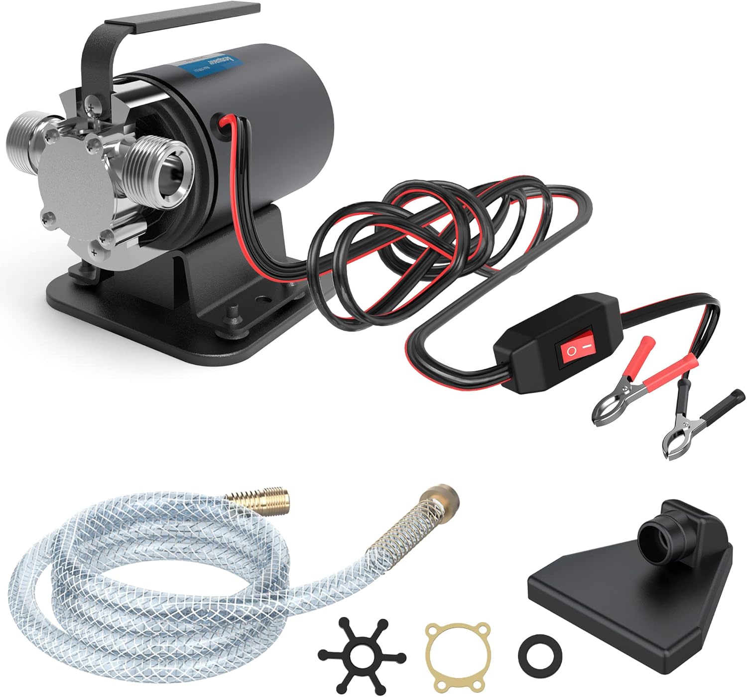 Acquaer DC 12V Water Transfer Pump, 1/10HP Portable Electric Water Removal Utility Pump with Switch and Suction Hose Kit, Perfect for RV, Water Beds, Hot Tubs, Aquariums and Rain Barrel&hellip;