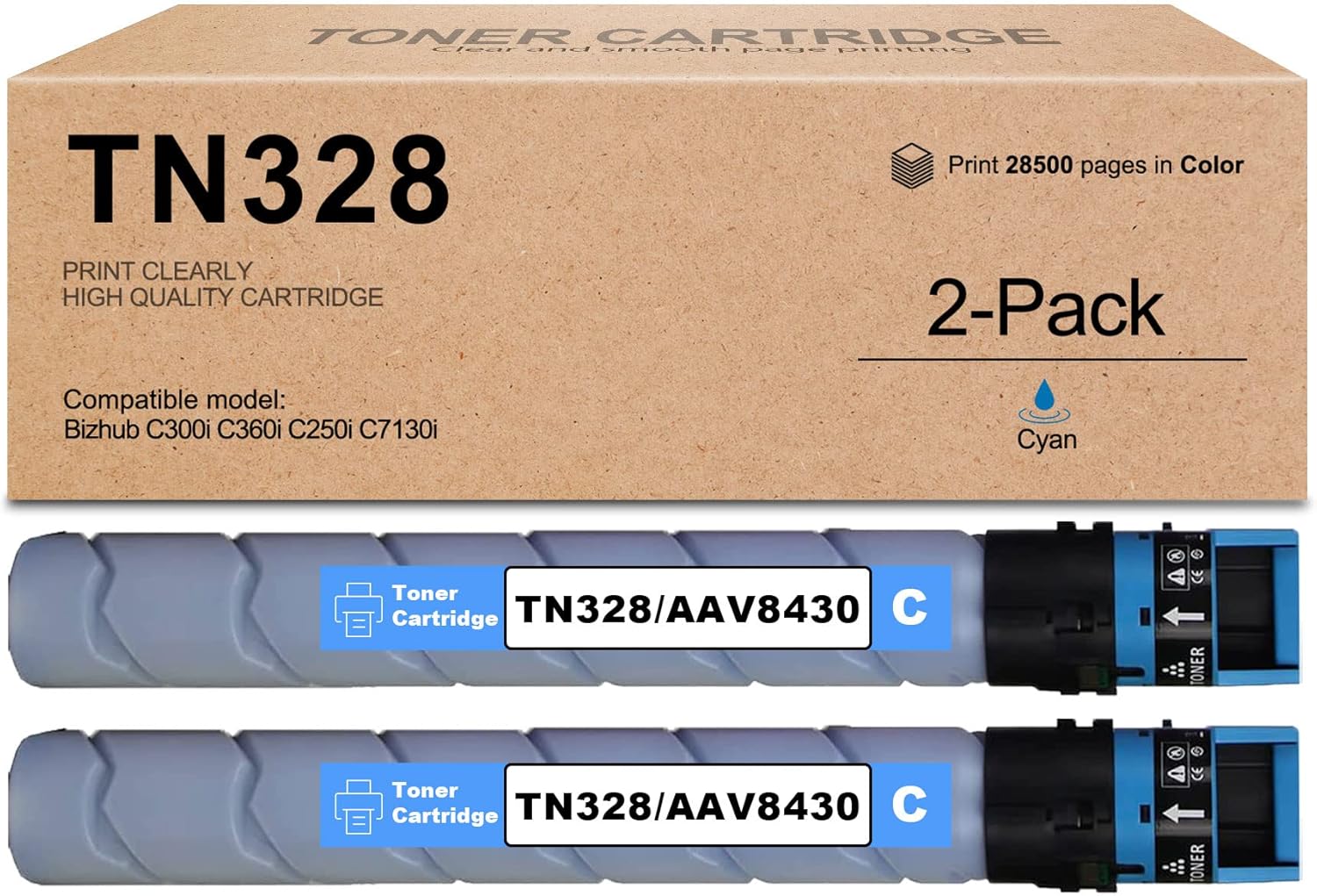 (Cyan, 2 Packs) Compatible Toner Cartridge TN328 | AAV8430 Compatible for Bizhub C300i C360i C250i C7130i Printer Toner Cartridge