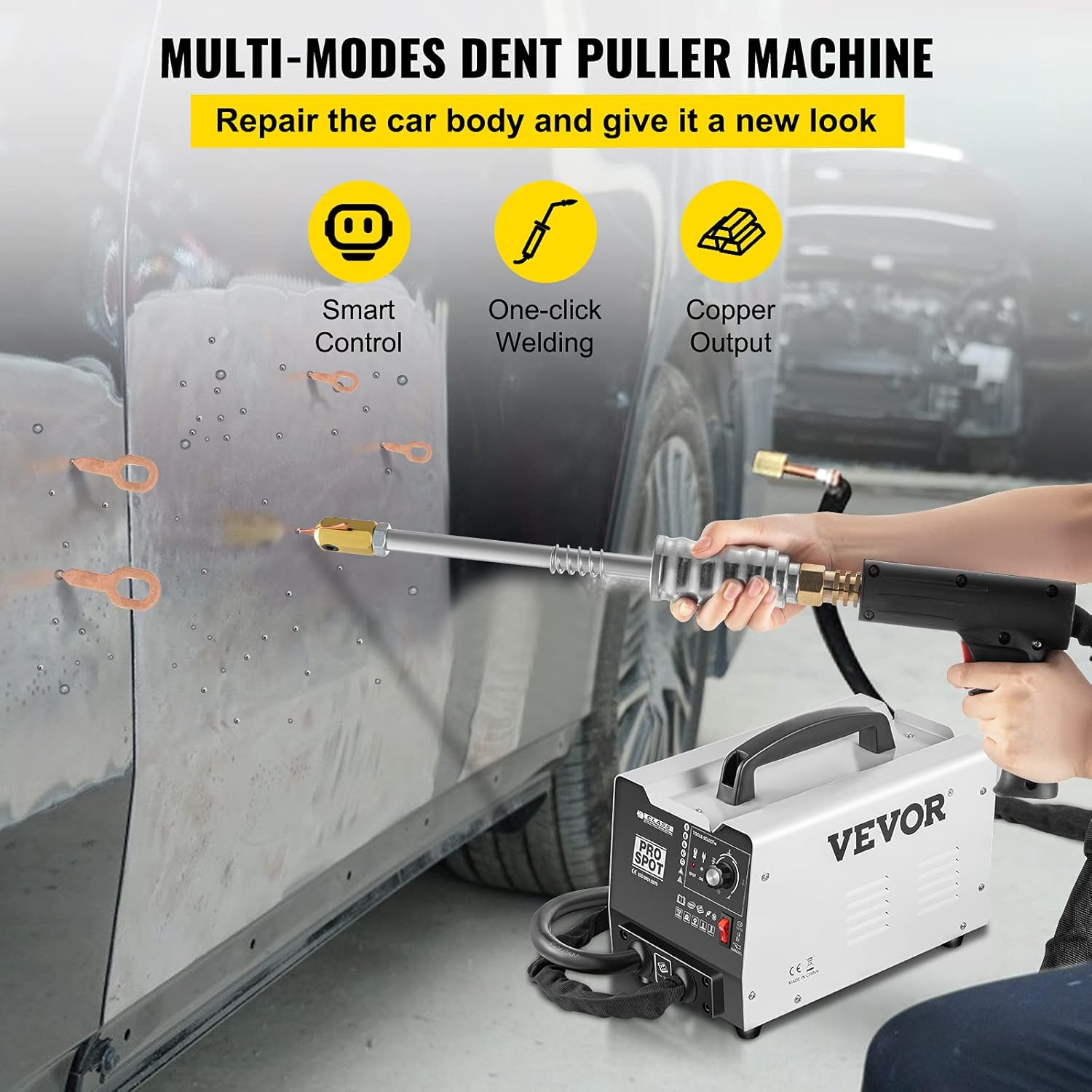 VEVOR Dent Puller Machine, 1.8KW Spot Dent Puller, 3500A Dent Puller Welder, 5 Mode Auto Body Dent Puller Welder, Digital Panel Welding Dent Puller, 110V Spot Dent Puller for Car, Truck, Motorcycle
