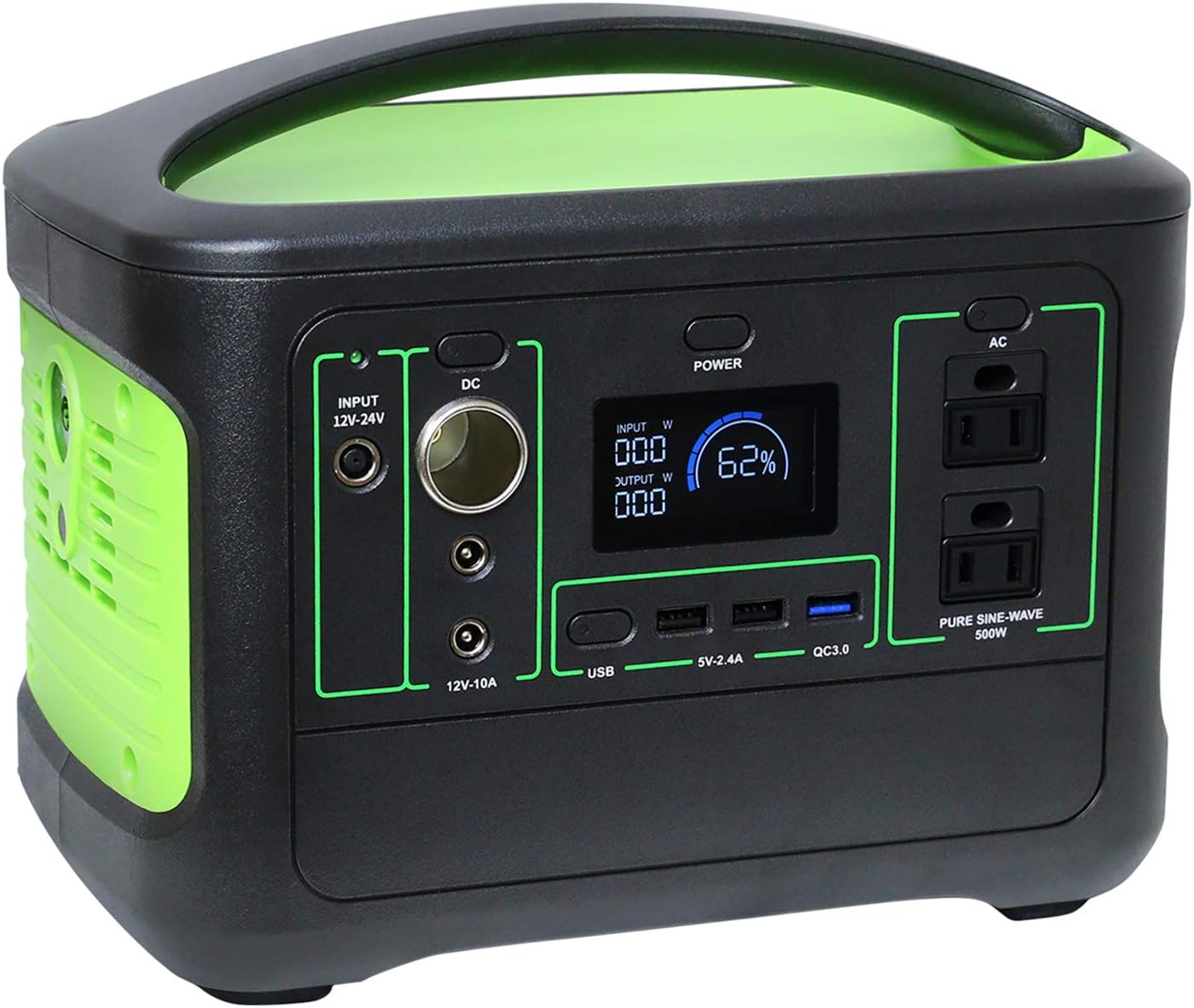 Yasco 500W Portable Power Station, 568Wh Outdoor Solar Generator with 2 AC Outlets/3 USB /3 DC Ports Backup Lithium Battery Pack for Camping Home CPAP Emergency Power Supply (Green)