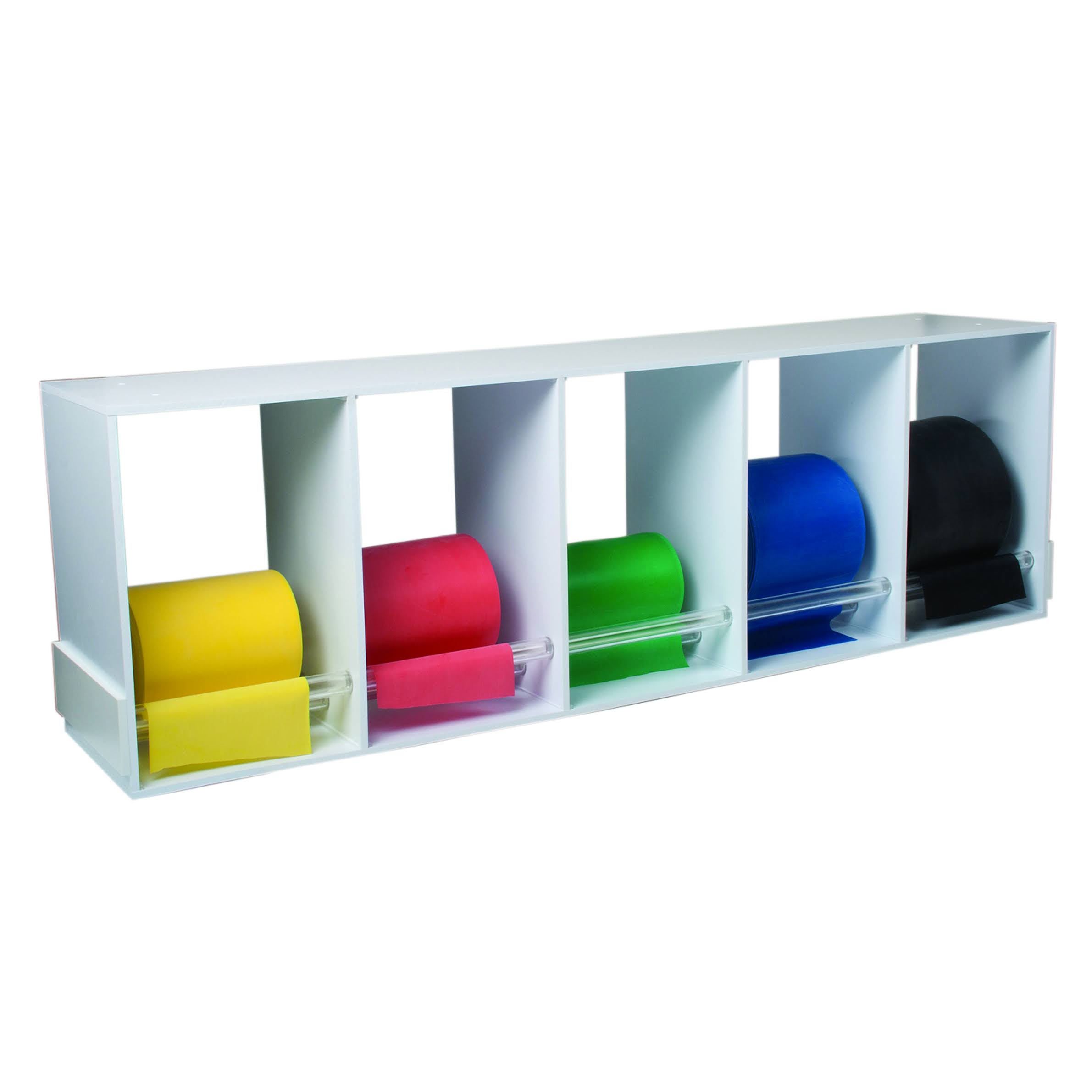 Cando 10-5483 Exercise Band Rack, Plastic, 5 Rolls, including: 5 x 50 Yard Latex Free Set (Yellow, Red, Green, Blue, Black)