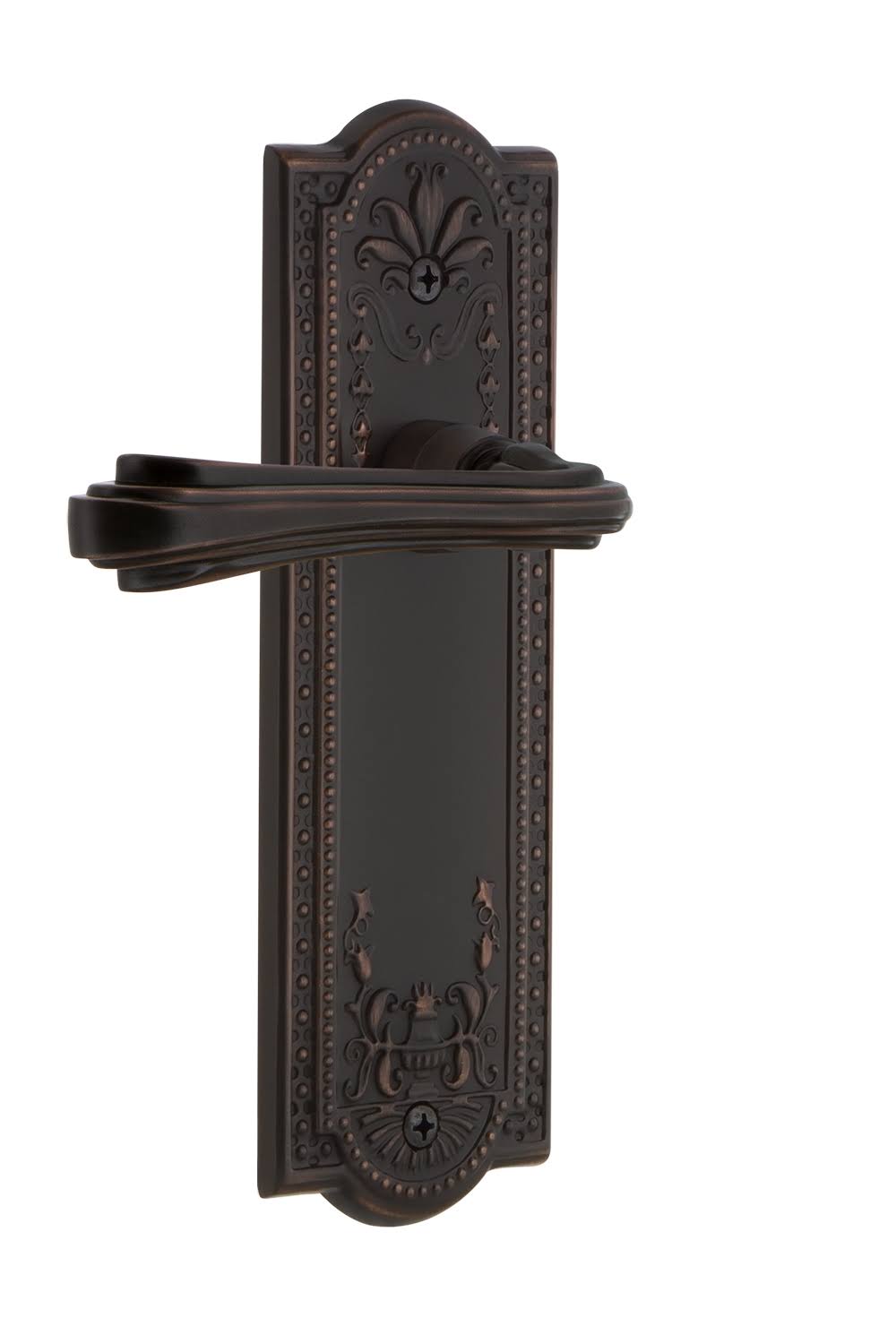 Nostalgic Warehouse MEAFLR_PRV_238_NK Fleur Privacy Door Lever Set with Meadows Timeless Bronze