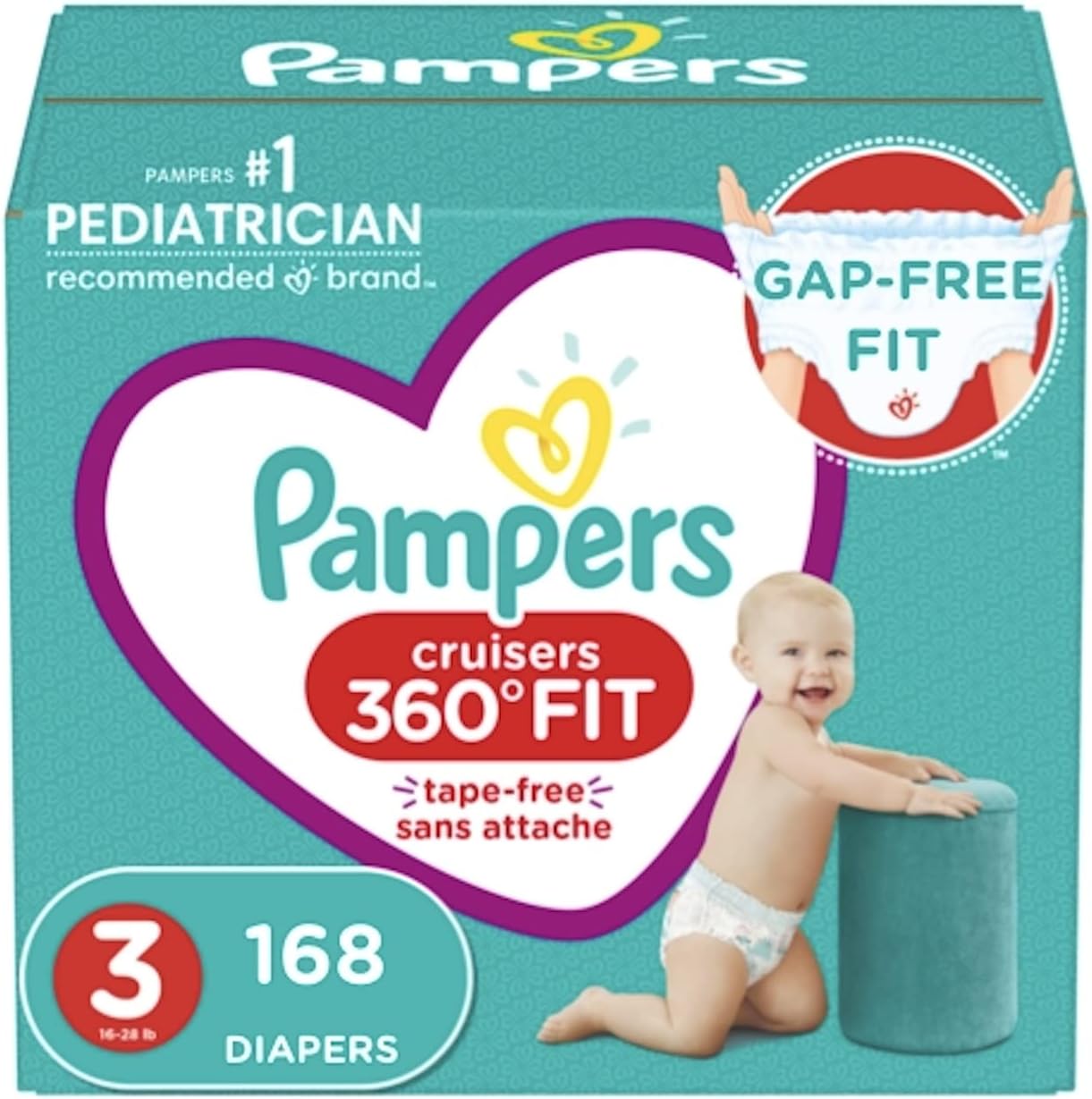 Pampers Diapers Size 7, 88 Count - Pampers Pull On Cruisers 360° Fit Disposable Baby Diapers with Stretchy Waistband, ONE Month Supply (Packaging May Vary) Pack of 2
