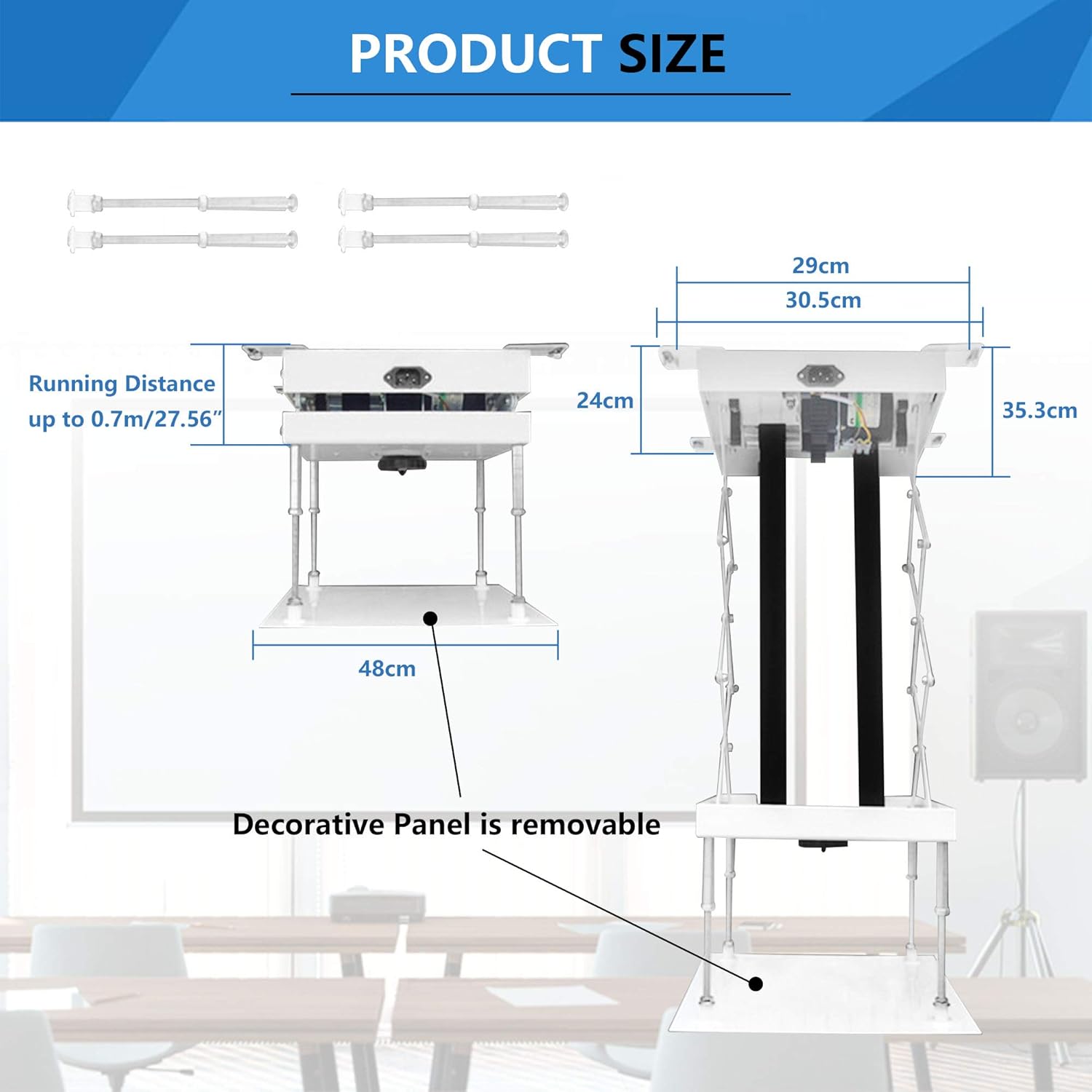 Frifreego Motorized Projector Lift 70cm/27.56inches Ceiling Hidden Type Projector Mount Electric Projector Cross Bracket Projector Hanger with Remote Control for Office Meeting Room Home Cinema