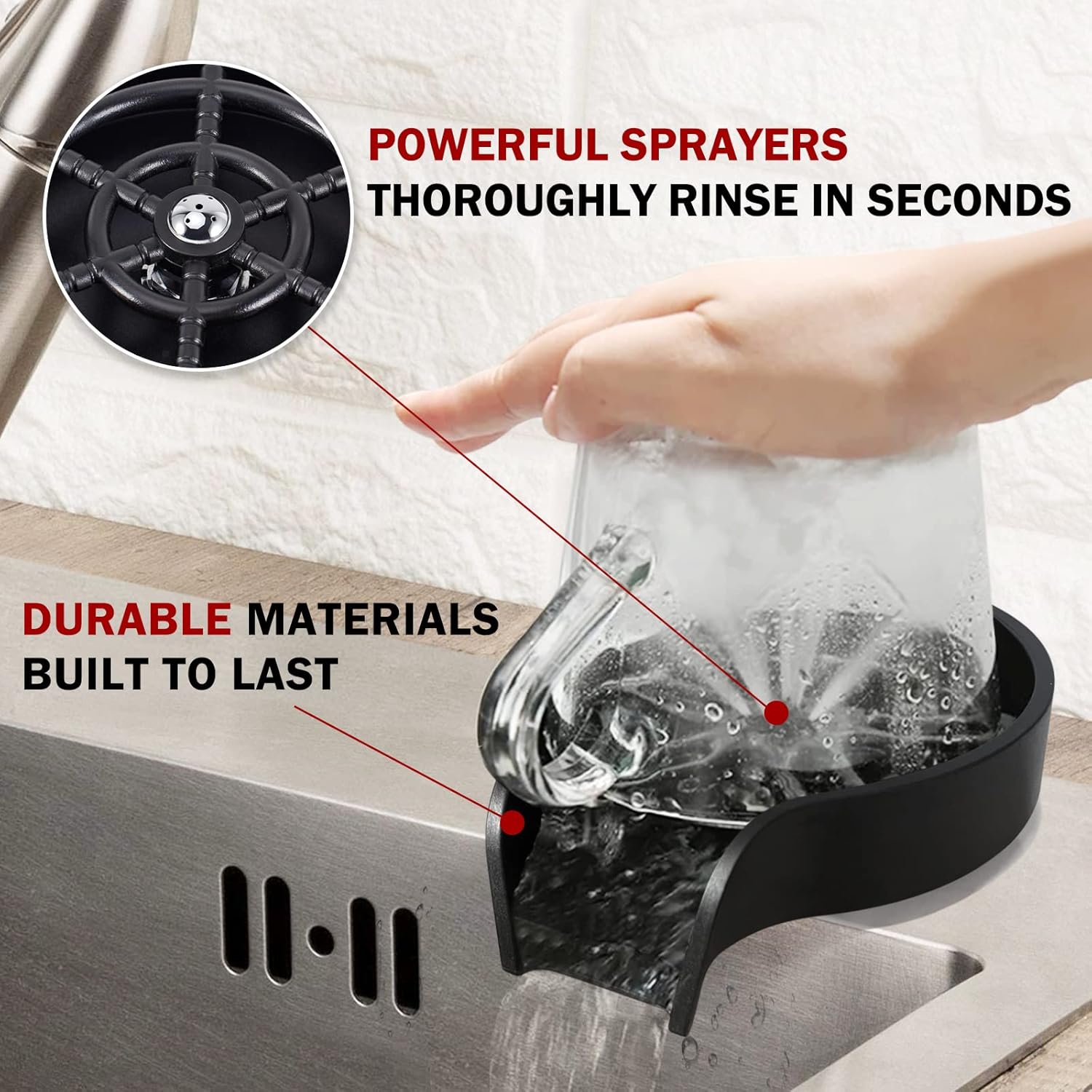 Glass Rinser for Kitchen Sink, Cup Cleaner for Sink, Faucet Glass Bottle Washer Cleaner for Bar Sinks, Kitchen Sink Accessories Automatic Cup Washer - Black