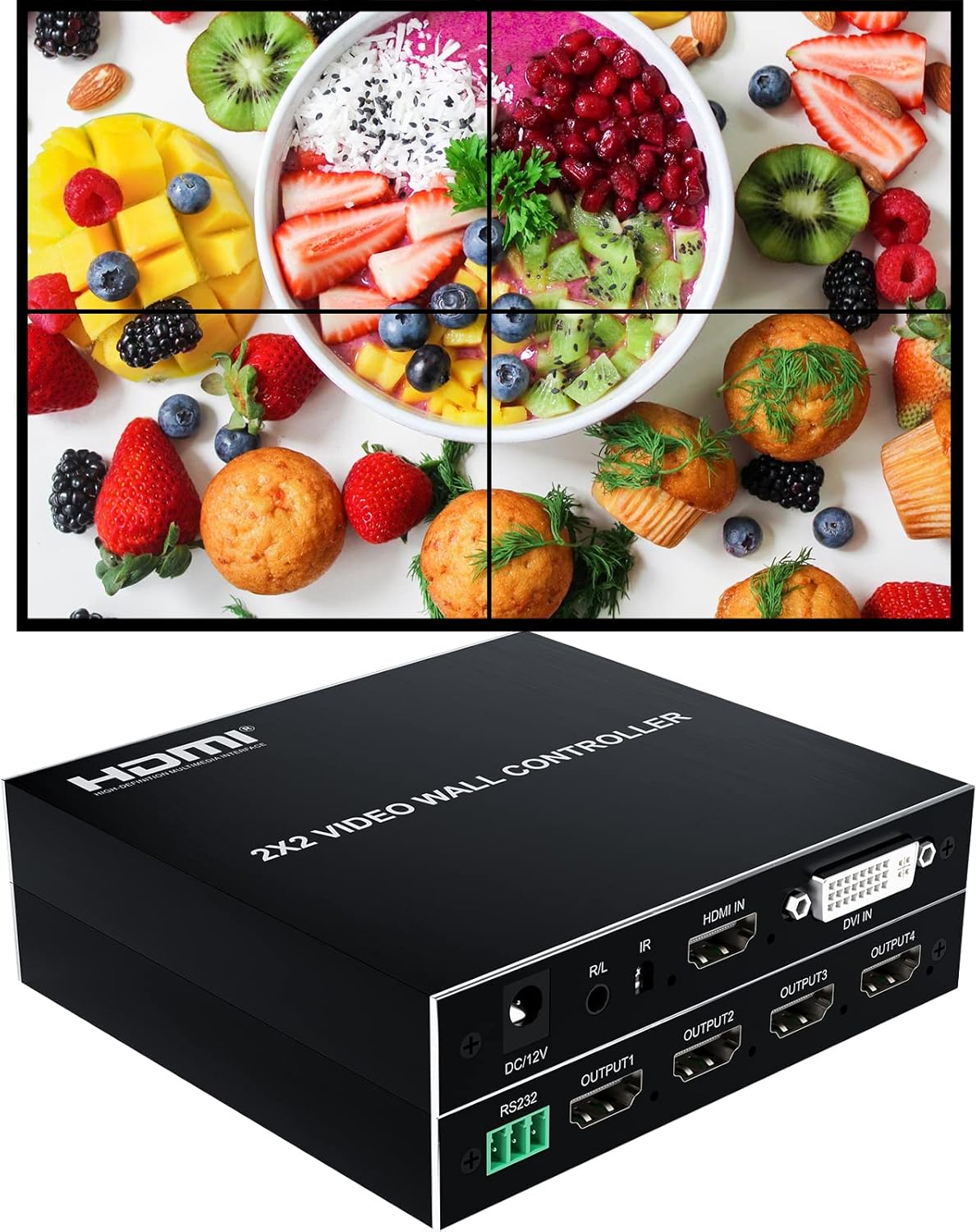 Deface Video Wall Controller 2x2 1080P@60Hz TV Wall Controller with 1 HDMI Input and 4 HDMI Output Support 2x2,1x2,1x4 Display Mode