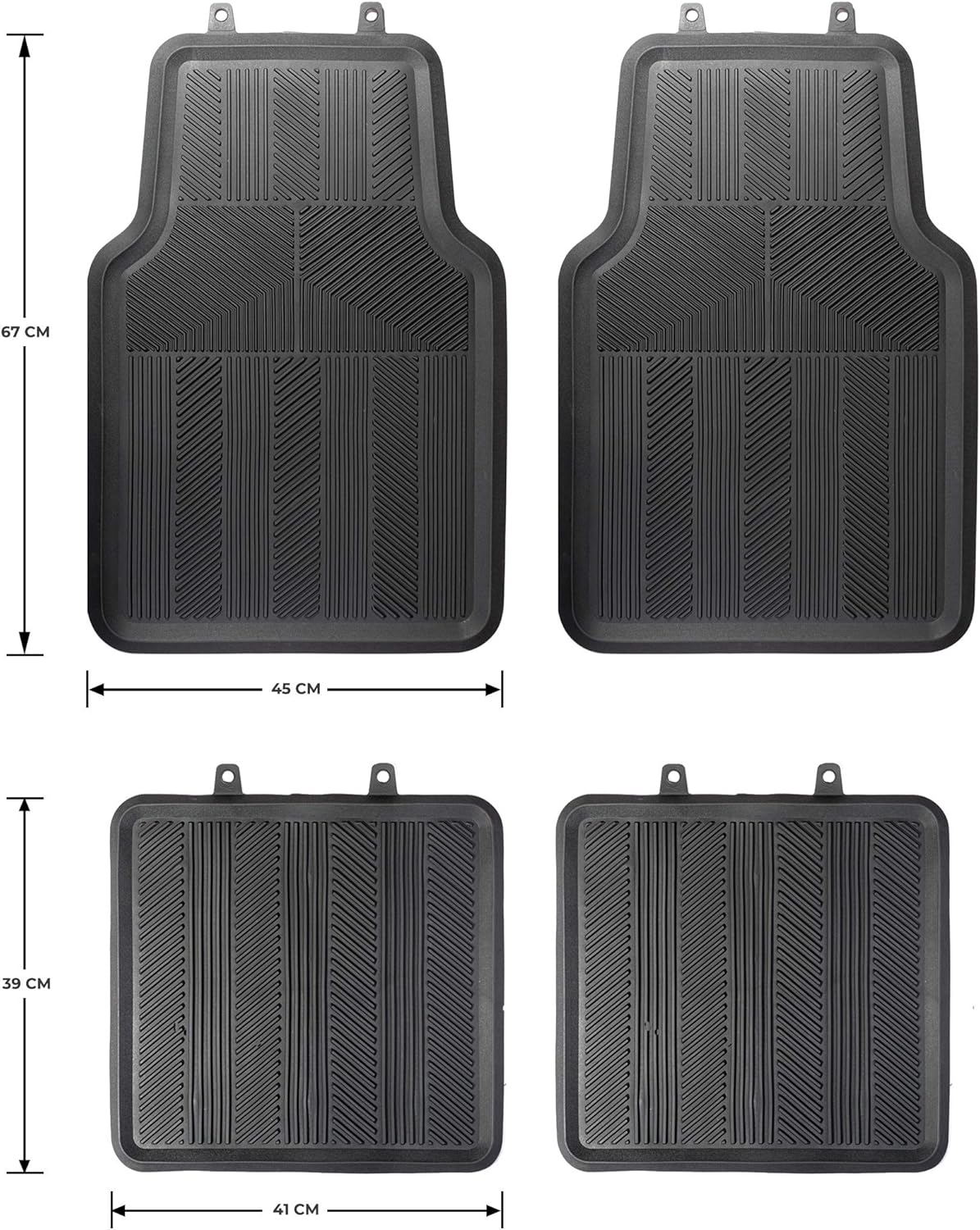 Cartman Black Flexible Rubber Car Floor Mats, All Weather Protection Thick 4-Piece Front & Rear Automotive Floor Mats for Cars, SUVs and Trucks, Universal Trim to Fit