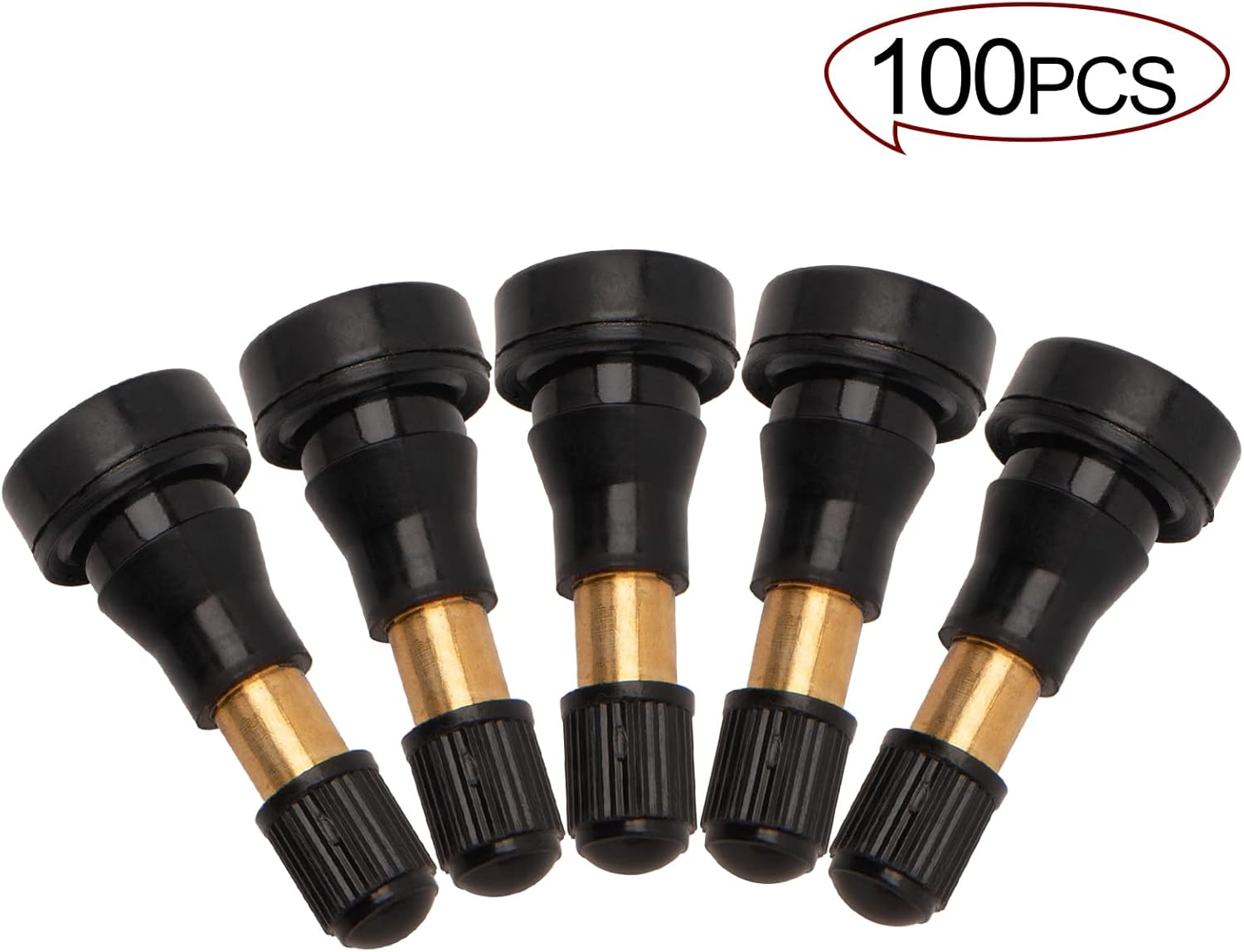 TR600HP High Pressure Valve Stems, Heavy Duty Valve Stems | Brass Rubber Snap-in Tire Valve Stem (100 Pack)