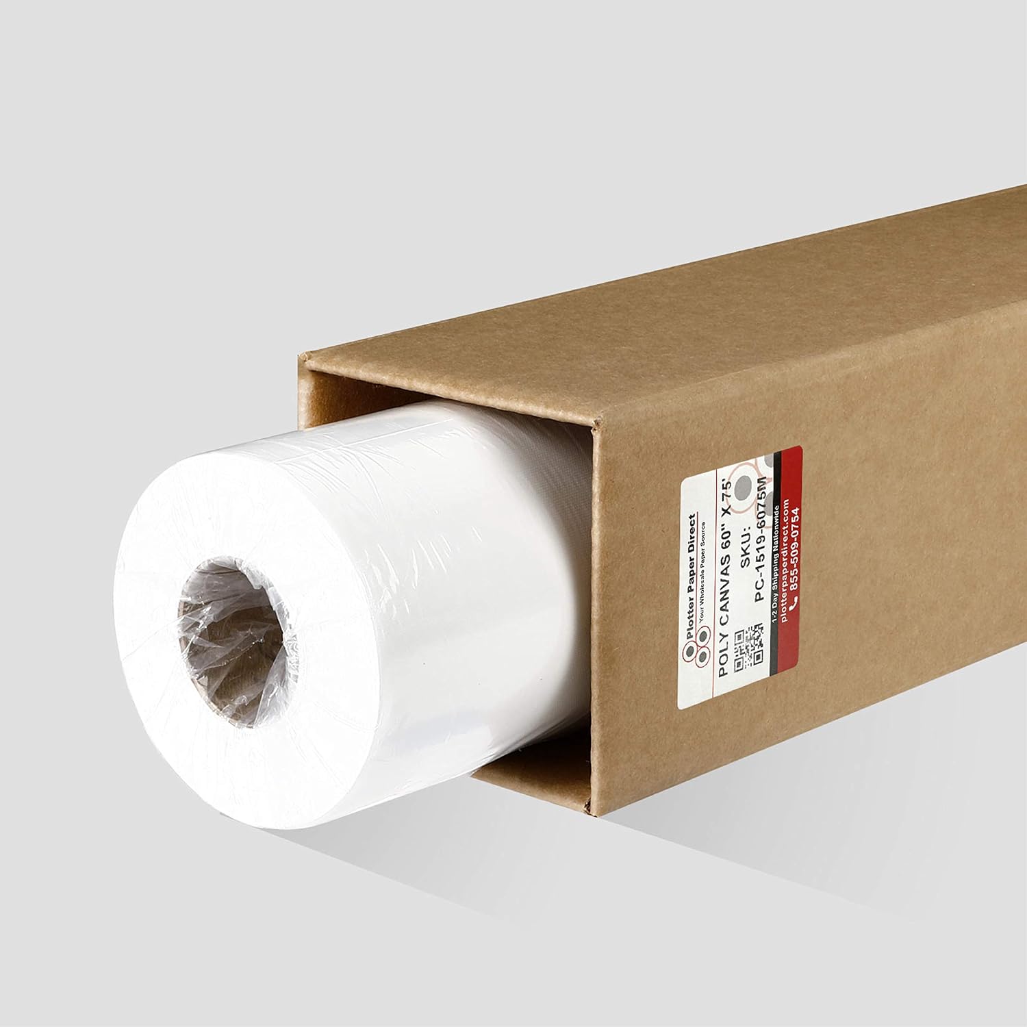 60'' x 75 ft. Professional Grade Matte Bright White Polyester Inkjet 15 mil / 8 oz / 280 GSM Canvas for Wide Format Printer Manufactured by Plotter Paper Direct