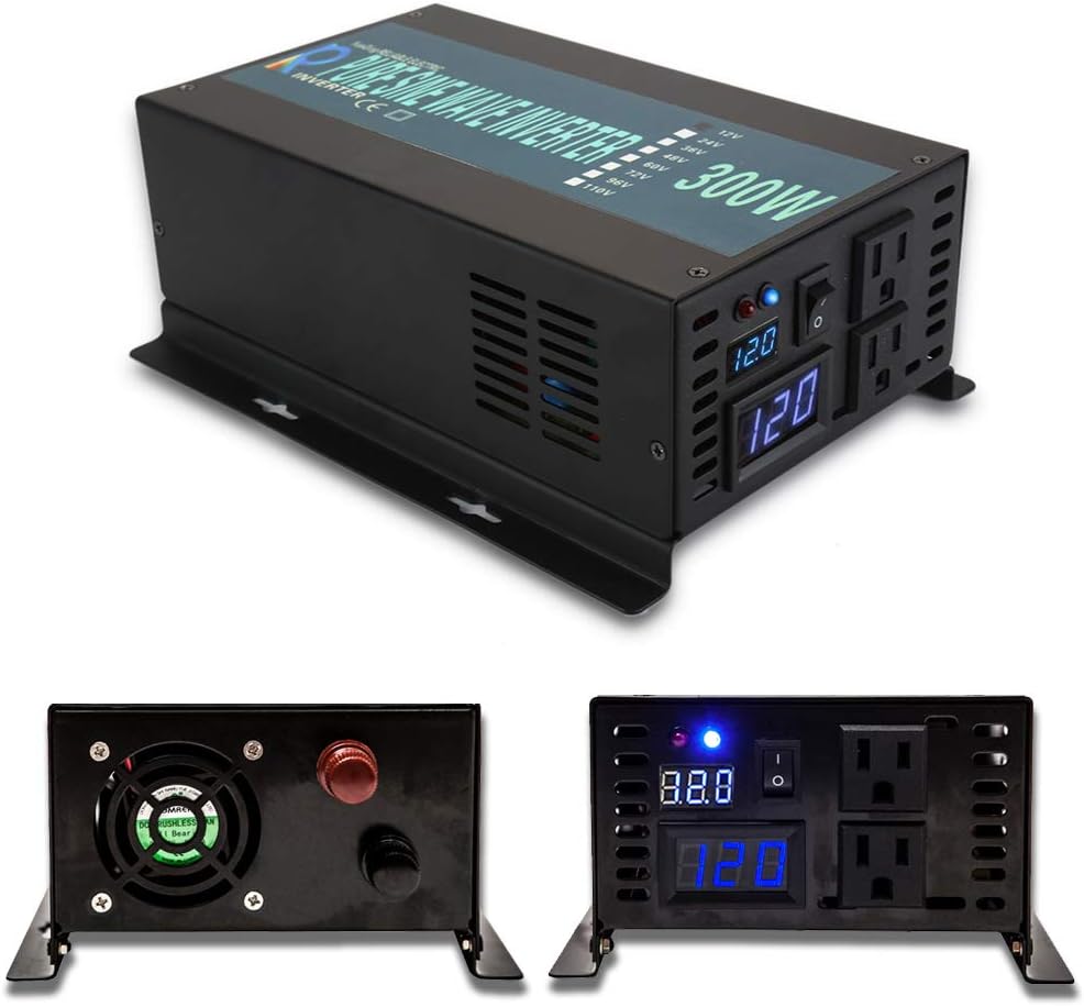 WZRELBRBP30024B1 Strong Car Power Inverter LED Display 300W Pure Sine Wave Car Inverter 24VDC Power Inverter, Black, 300W24V
