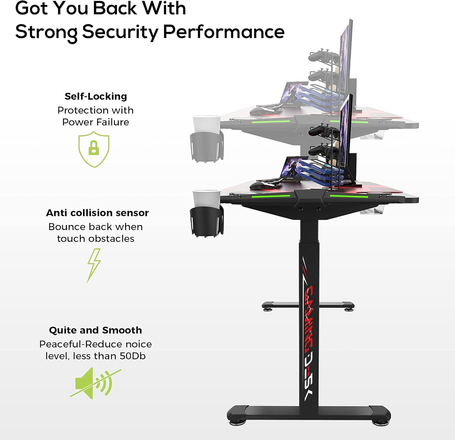 EUREKA ERGONOMIC 65 inch Electric Height Adjustable Standing Desk,Large Gaming Computer Desk with RGB LED Lights,Free Large Extended Gaming Desk mat for Gaming and Home Office,Black