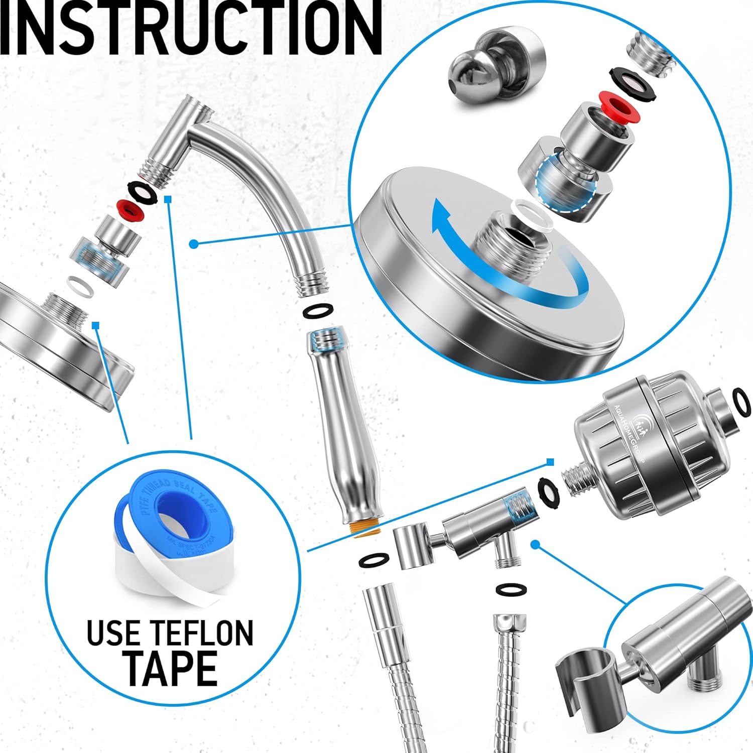 AquaHomeGroup Handheld Shower Head with Filter - 20 Stage Filtration Shower Filter for Hard Water - Vitamin C E and A infused Shower Water Filter with SPA Effect - High Pressure Shower Head with Hose Pack of 2