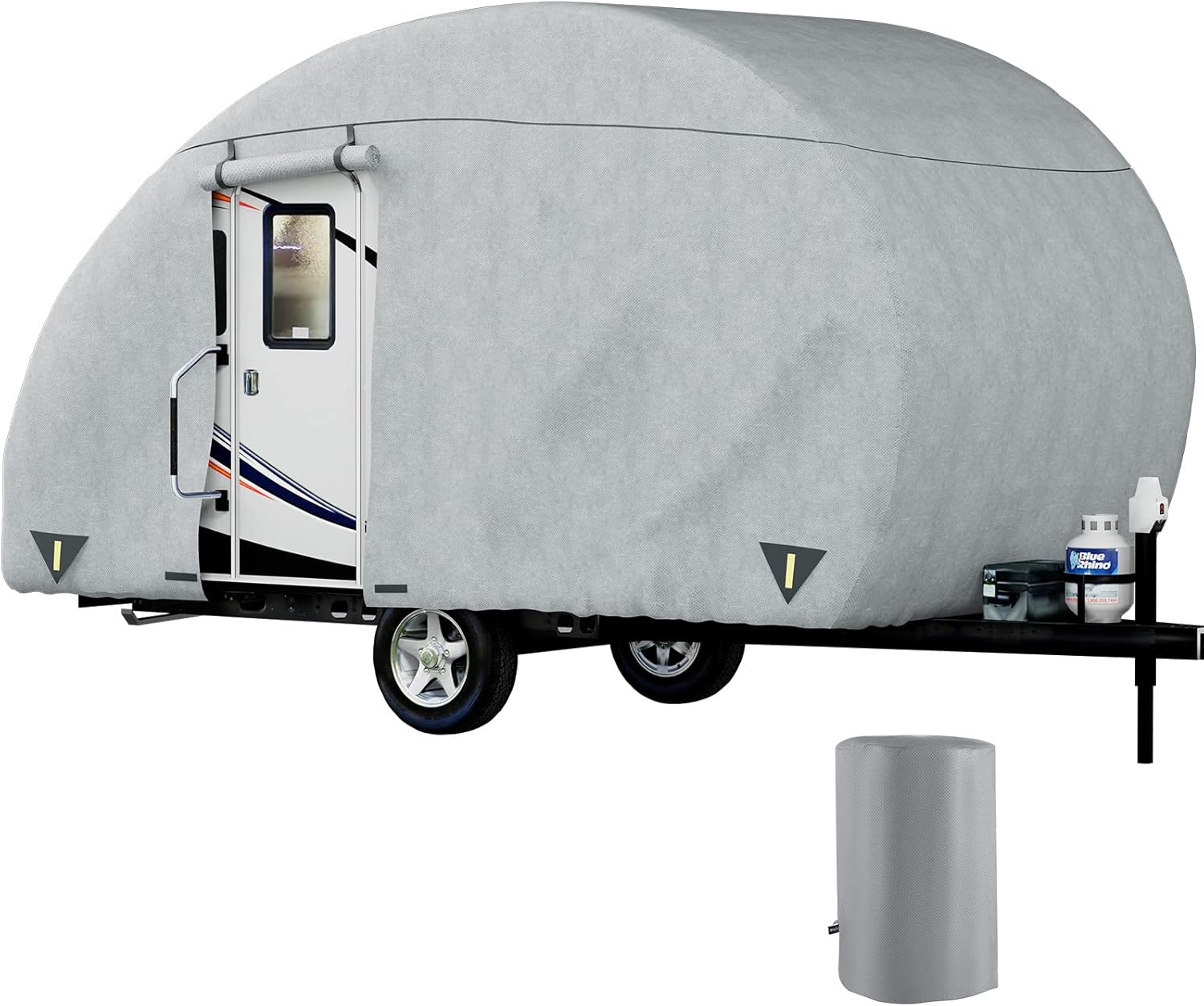 VEVOR Teardrop Trailer Cover, Fit for 16' - 18' Trailers, Upgraded Non-Woven 4 Layers Camper Cover, UV-proof Waterproof Travel Trailer Cover w/ 2 Wind-proof Straps, 1 Storage Bag and 1 Back Gate