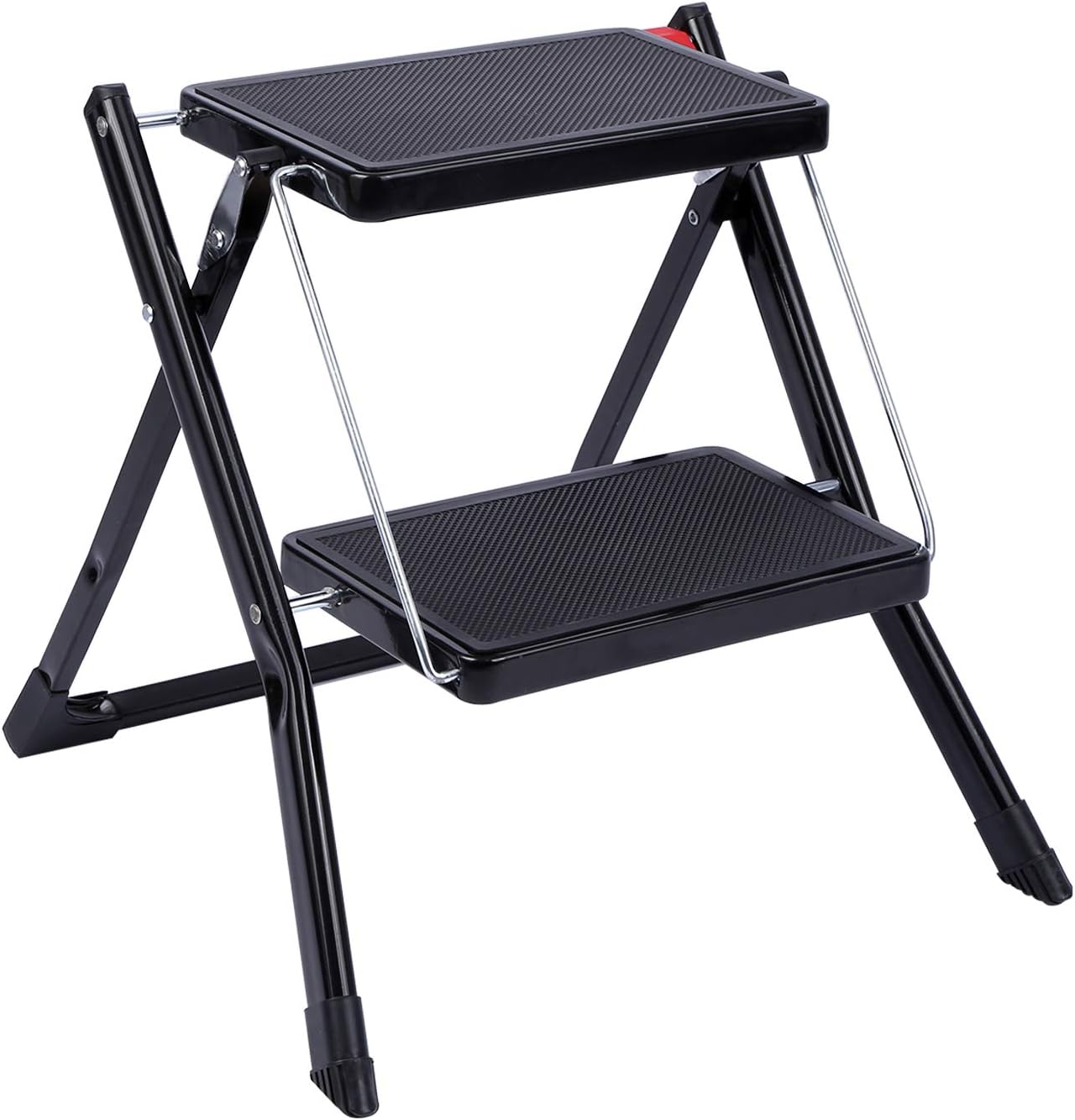 CAMPMOON Small Step Ladder for Kitchen, Sturdy Folding 2 Step Stool for Adults with Wide Anti-Slip Pedal, Black (New)