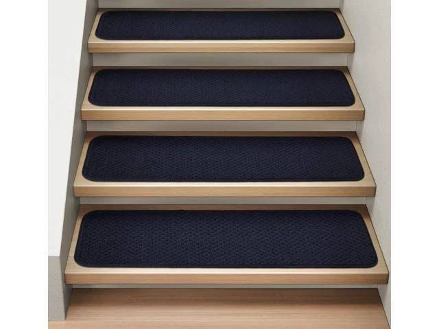 Set of 12 Attachable Indoor Carpet Stair Treads - Navy Blue - 9 in. x 36 in.