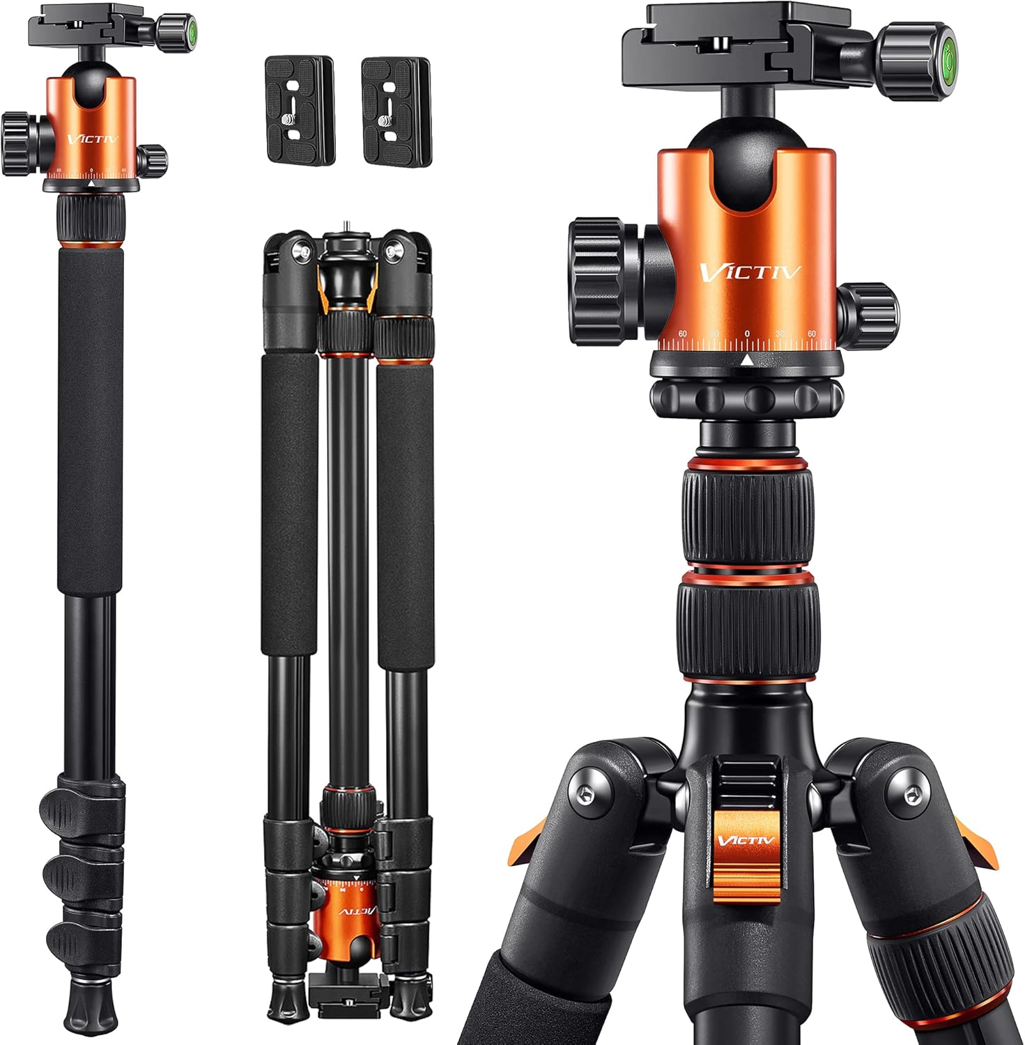 Tripod Camera Tripod, Victiv 82 inches Aluminum Tripod 80 inches Monopod for DSLR, Lightweight Tripod Loads Up to 30 lbs for Travel and Work Pack of 2