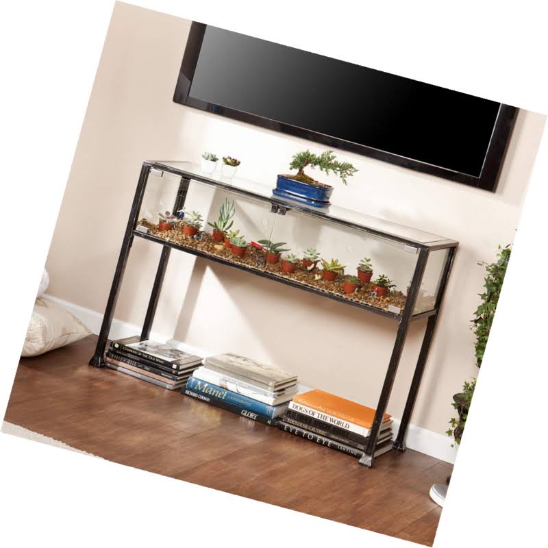 SEI Furniture Terrarium Display Console Table Black Silver Distressing