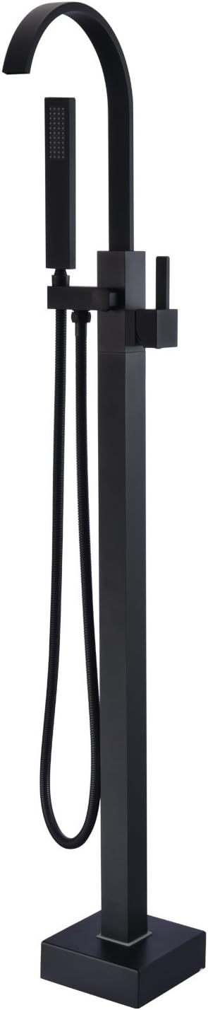 Artiqua Freestanding Bathtub Faucet Tub Filler Black Floor Mount Single Handle with Hand Shower