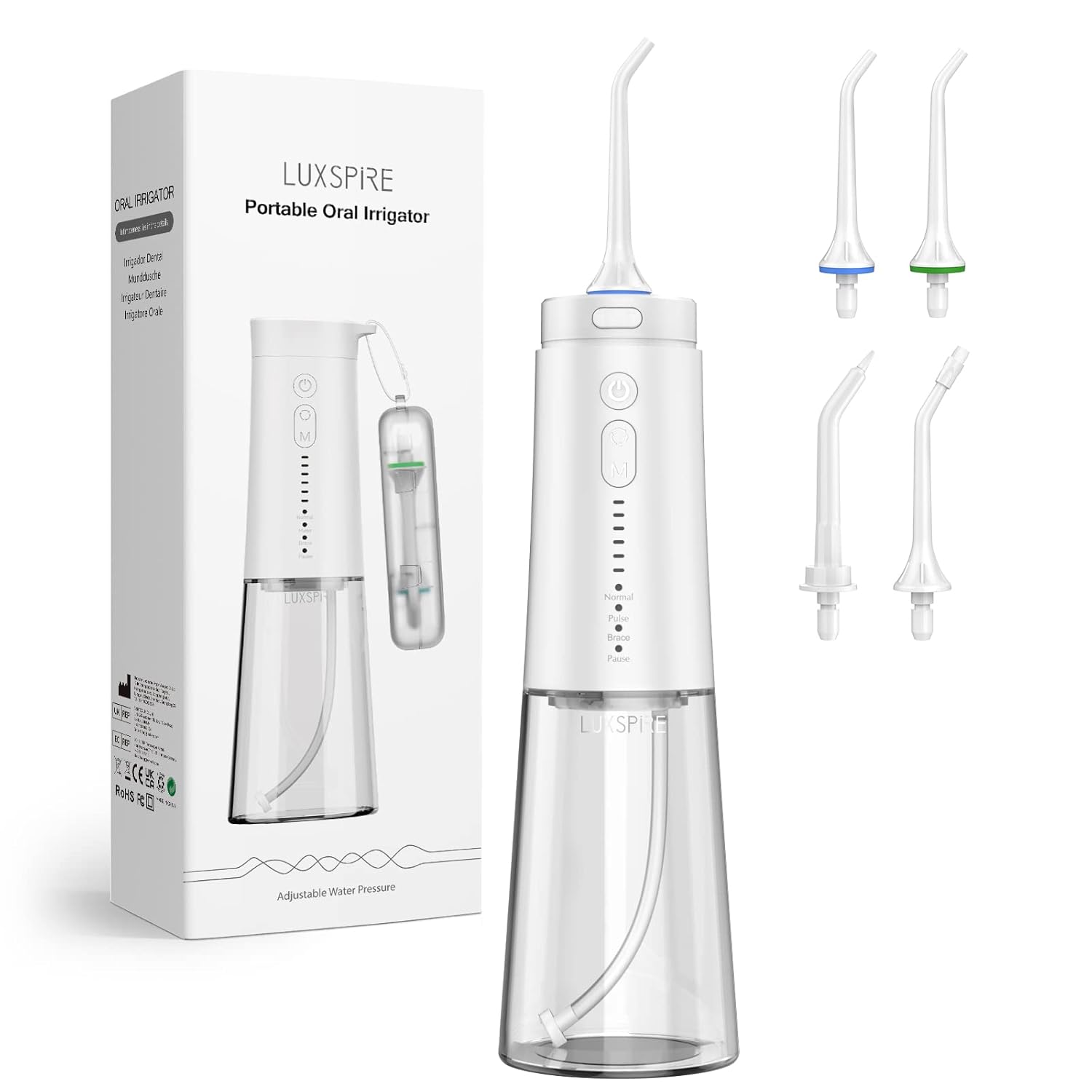 Luxspire Cordless Water Flosser, 6 Pressure * 4 Modes Portable Power Dental Flosser, Waterproof Oral Irrigator USB Rechargeable Powerful Battery Teeth Oral Cleaner for Home & Travel Easy to Use, Black Pack of 2
