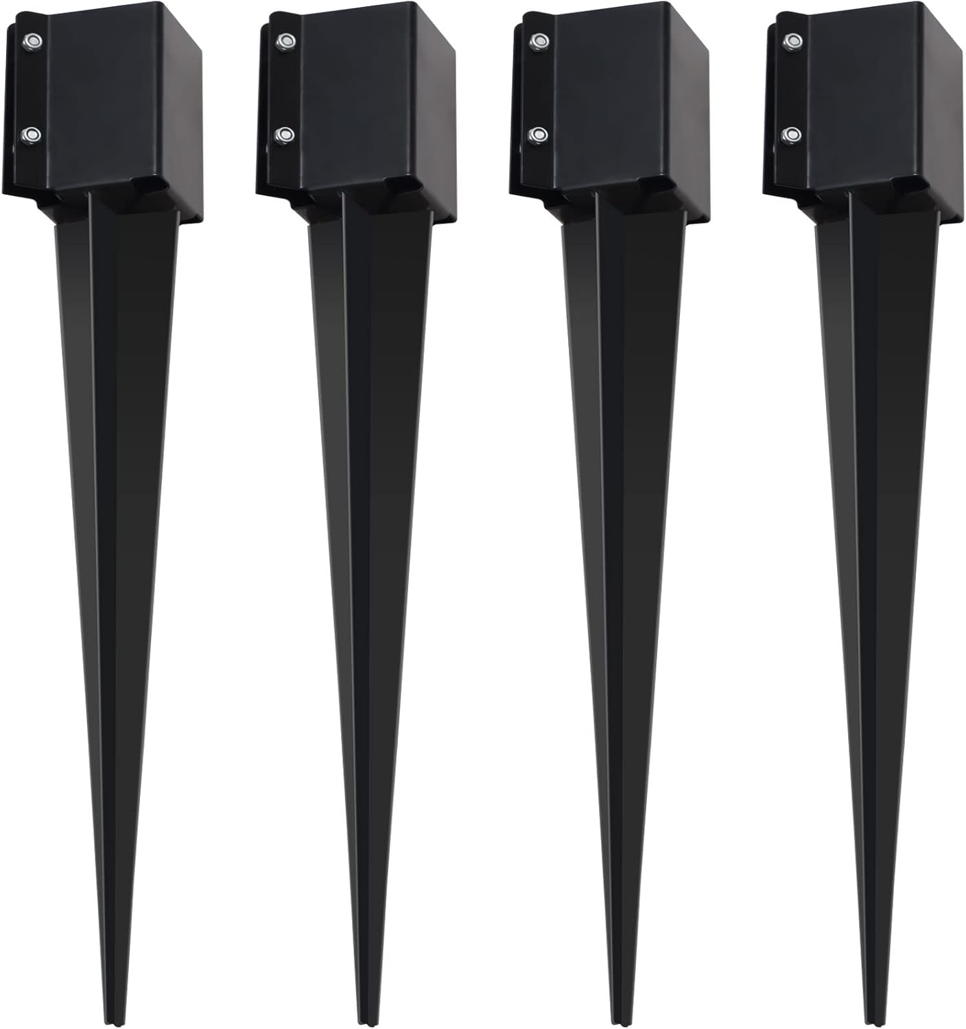 Gtongoko Fence Post Anchor Ground Spike 24 x 4 x 4 Inches Outer Diameter (Inner Diameter 3.5 x3.5 Inches), 4 Pack Heavy Duty Metal Black Powder Coated