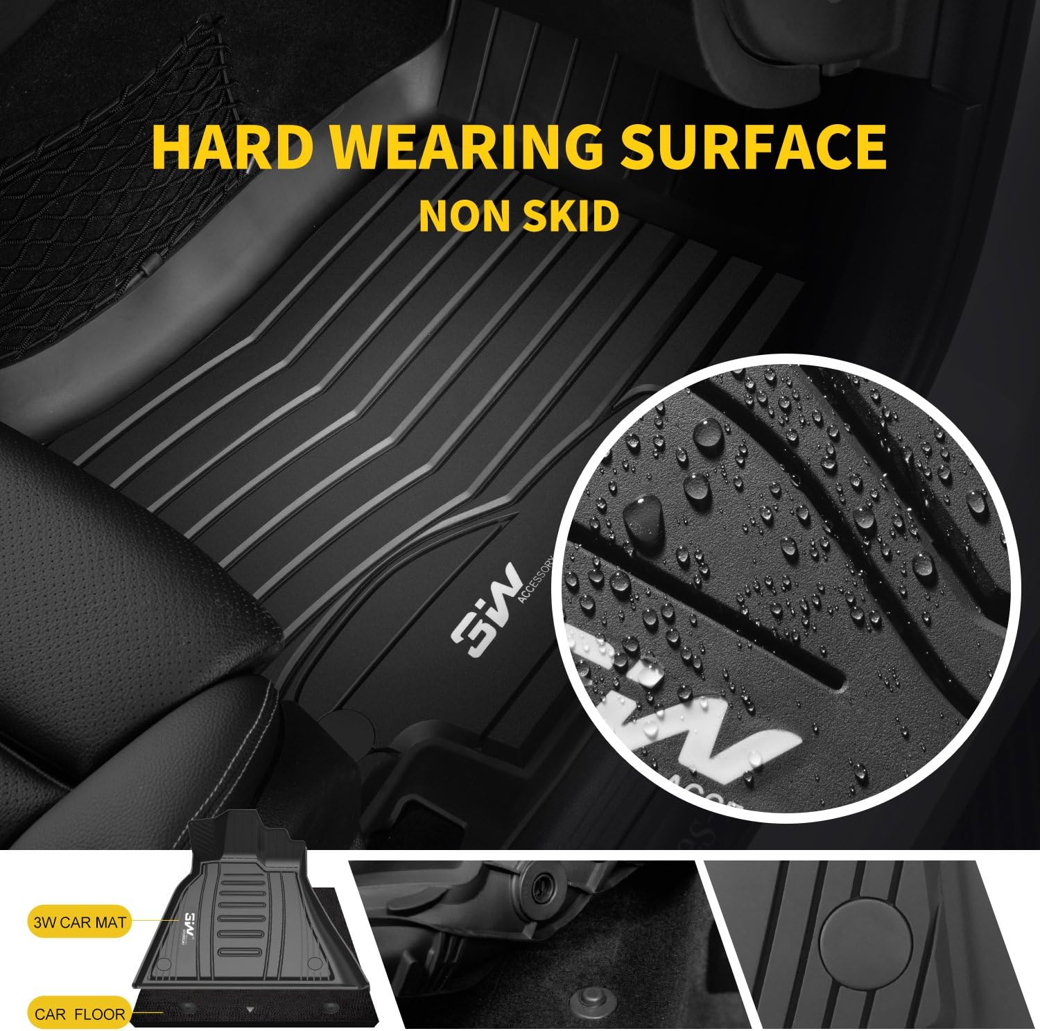 3W Floor Mats Compatible for Benz GLC 2016-2022 TPE All Weather Custom Fit Floor Liner for Benz GLC 1st & 2nd Row Full Set Car Mats Black