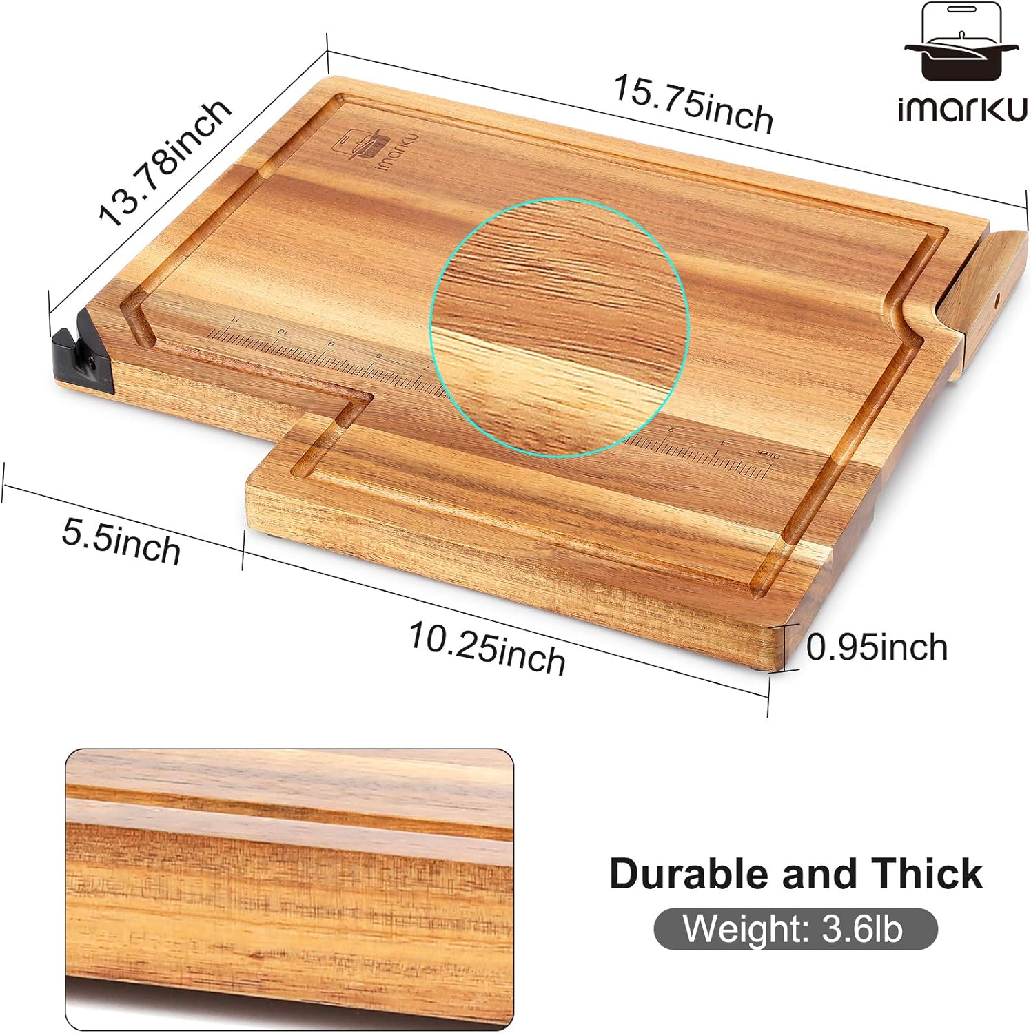 imarku Butcher Block Cutting board, Acacia Chopping Boards with Stand for Meat Cheese Vegetables, 14 x 16 Inch Extra Large Wood Cutting Board With Juice Groove Non-slip Base for Kitchen Pack of 2