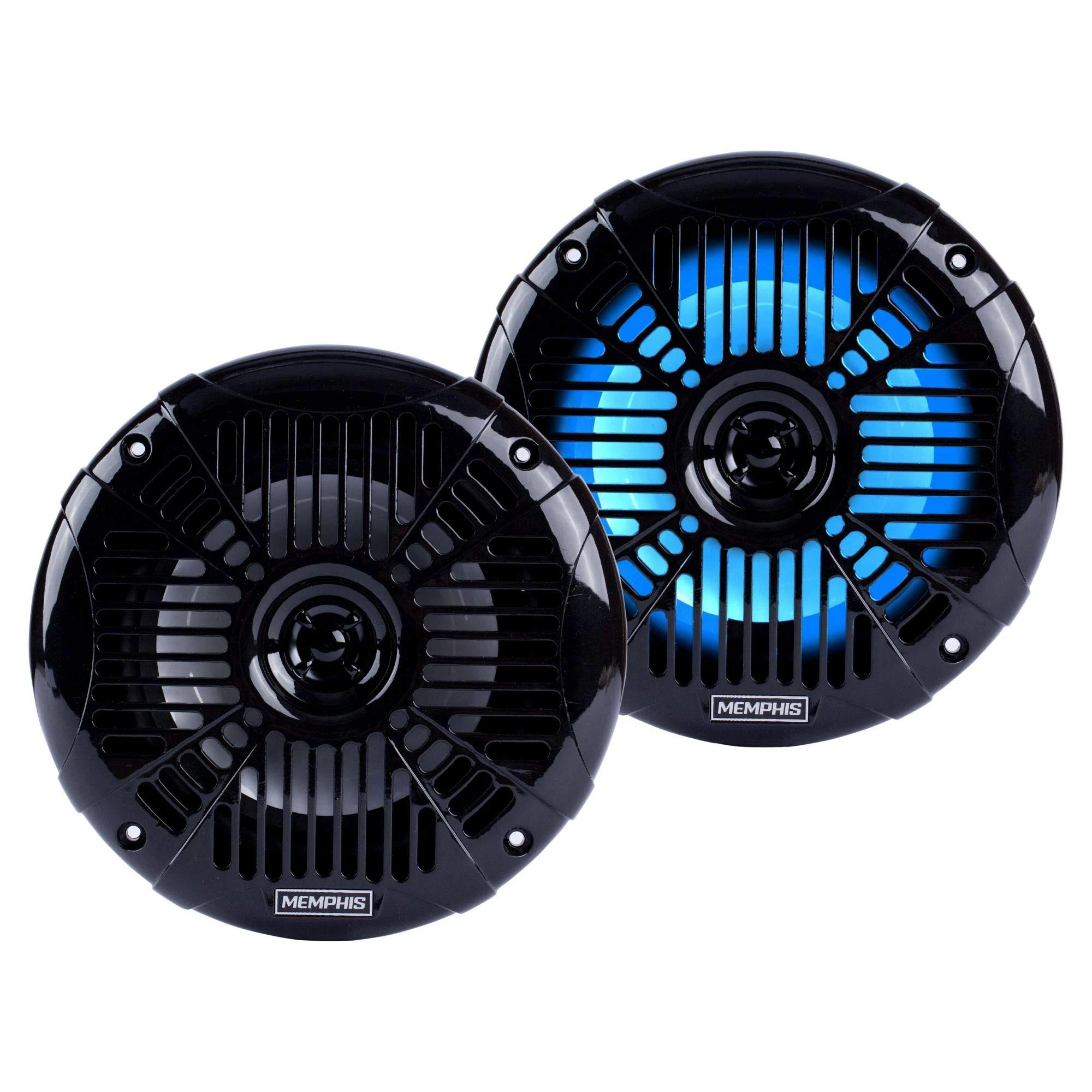Memphis Audio MXA602SLB MXA OEM Fit 6.5x22 Marine Grade Coaxial Speakers, Black with Blue LED - Pair
