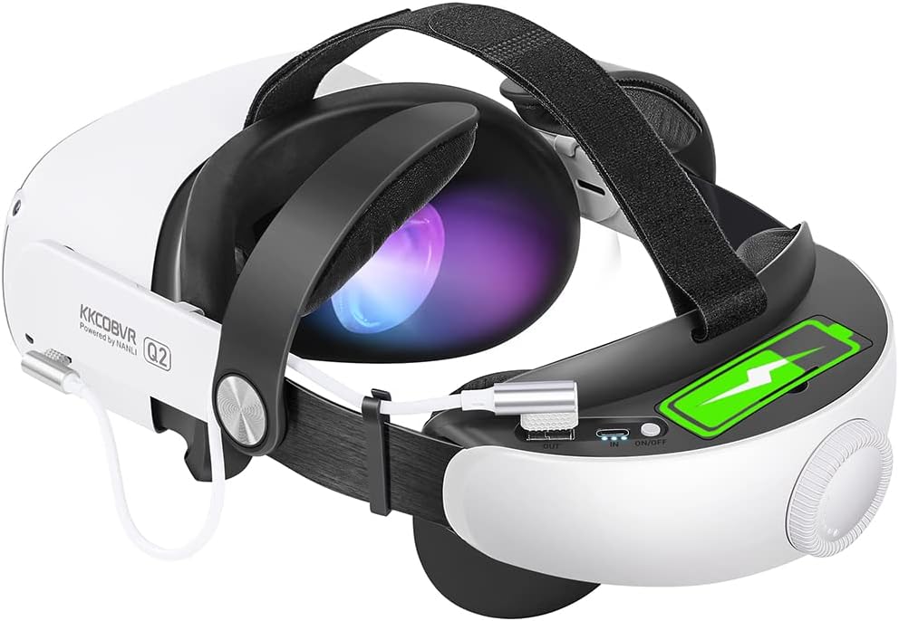 KKCOBVR Q2 Adjustable Head Strap with 5200 Power Battery Pack for Oculus Quest 2,Replacement for Elite Strap Reduce Pressure Enhanced Support and Comfort in VR,White Pack of 2