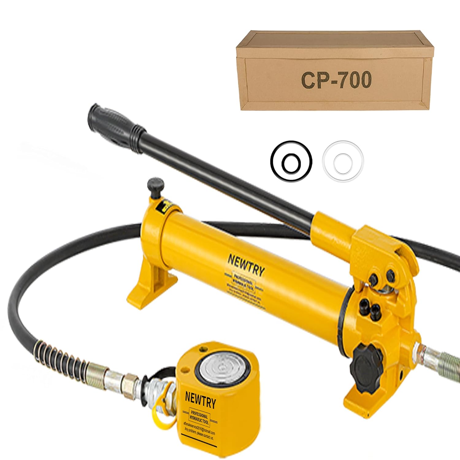 NEWTRY 50 ton Low Profile Hydraulic Ram Jack + Hand Pump Stoke 16mm(0. 63inch) Mini Protable Hydraulic Cylinder Industrial Super Thin Lifting Jack (50T Hydraulic Jack + cp-700 Pump)