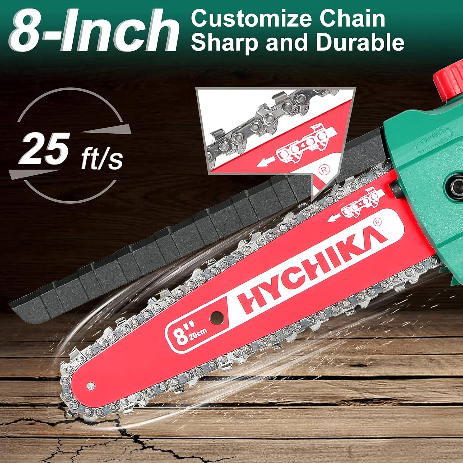 HYCHIKA Mini Chainsaw, 20V 8-inch Electric Brushless Chain Saw with Hand Guard, 4.0Ah Batteries, 2 Chain, Upgraded Handheld Chainsaw for Garden Branch Tree Cutting, Pruning Pack of 2