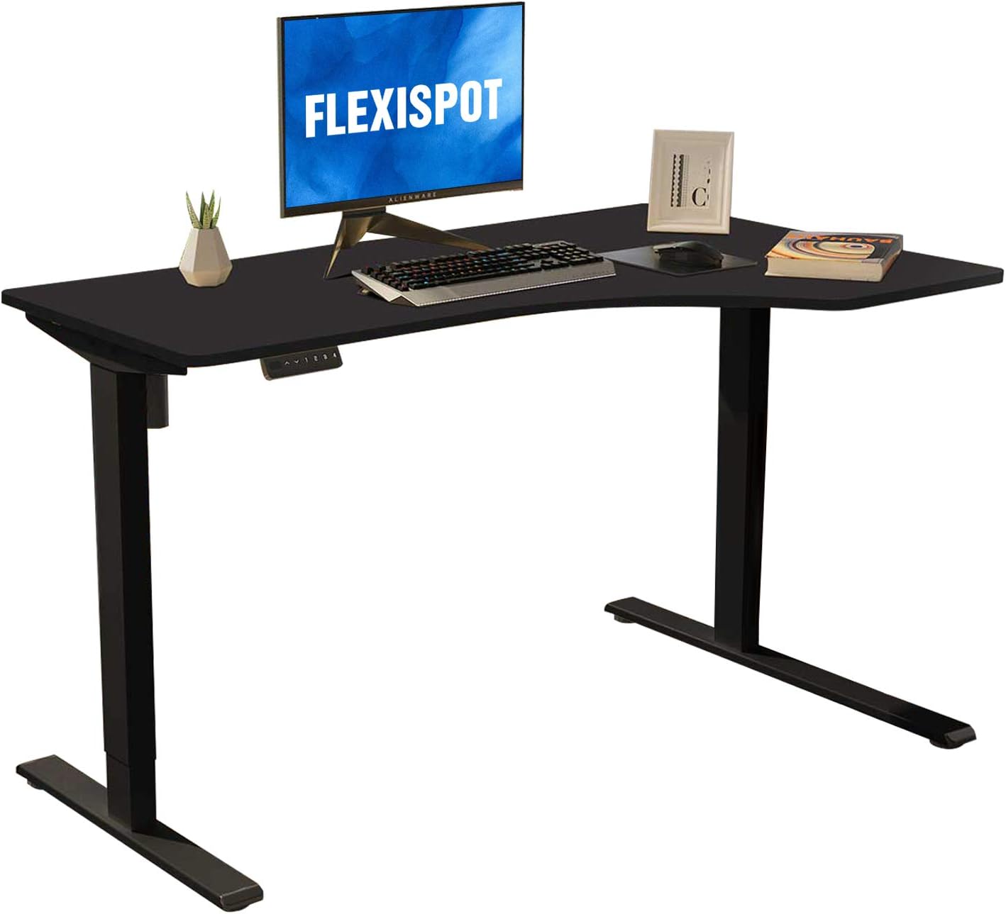 Flexispot EF1L L-Shaped Electric Standing Desk Height Adjustable Desk 55 Inch Electric Sit Stand Desk with Splice Board for Home Office Game Workstation (Black Frame + 55 in Black Top)