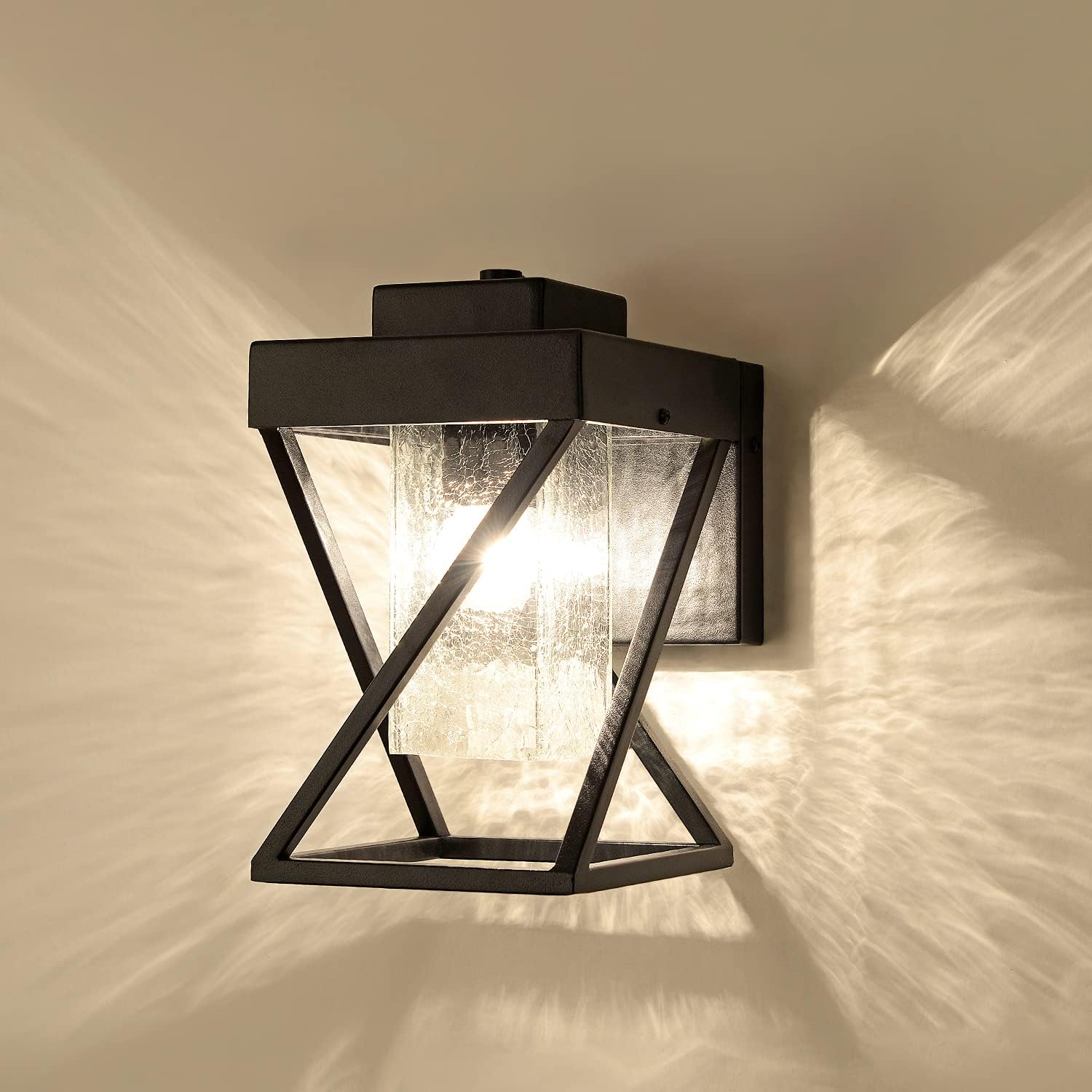 DELICAVY Small Outdoor Wall Lights Exterior Light Fixtures Wall Mount Porch Light Waterproof Black Finish with Crackle Glass, Modern Outdoor Wall Sconce for House Garage, Front Door, Patio, Hallway