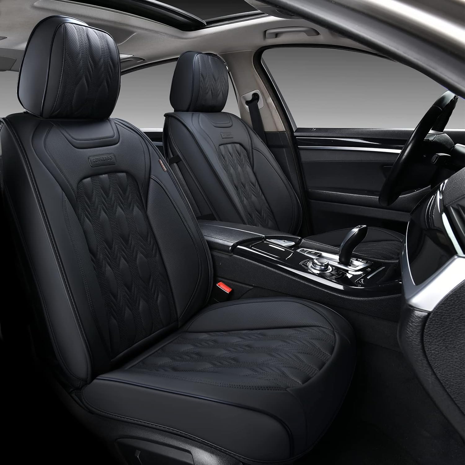 Coverado Car Seat Covers, Premium Nappa Leather Auto Seat Cushions Full Set with Embossed Pattern, Universal Fit Interior Accessories for Most Cars, Sedans, SUVs and Trucks, Gray
