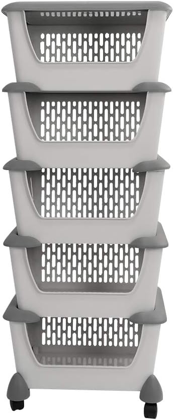 Cand 5-Pack Large Stackable Storage Bins, Stacking Baskets for Fruit, Vegeable, Toys (Grey) Pack of 2