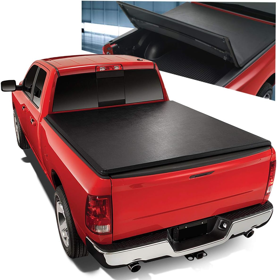 Vinyl Soft Top Tri-Fold Adjustable Truck Tonneau Cover Compatible with Toyota Tacoma 5Ft Fleetside/Styleside Bed 16-19, Matte Black
