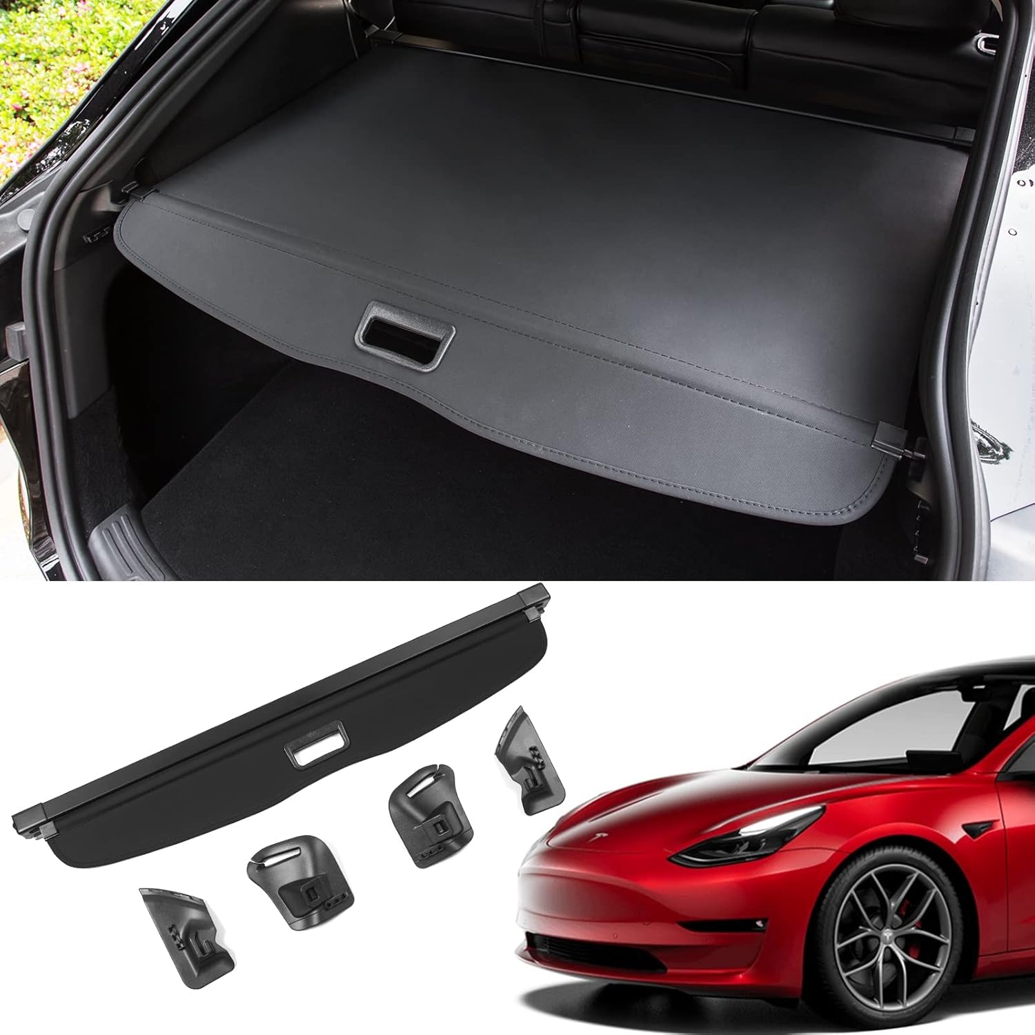 Kingna Fit Tesla Model Y 2020-2022 Cargo Cover Rear Trunk Cover Retractable Security Black Shield Shade Cover for Tesla Model Y Accessories