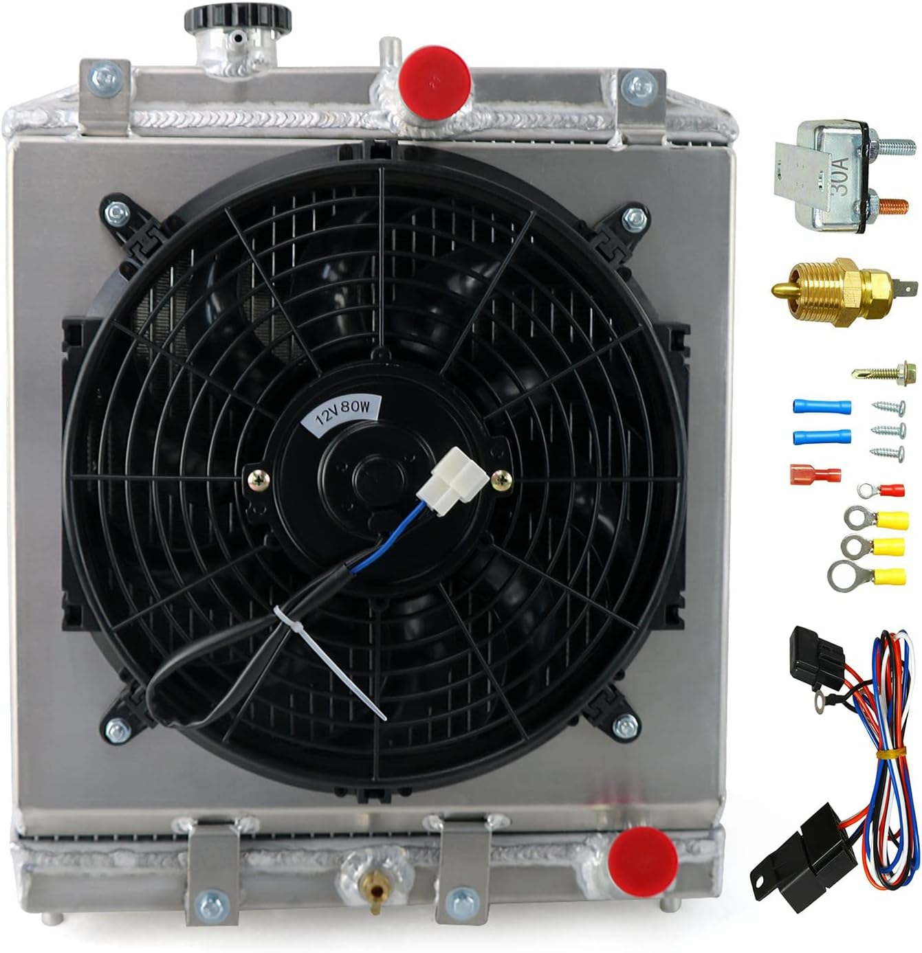 CoolingCare Aluminum Radiator Compatible with 1992-2000 Honda Civic & 93-97 Honda Del Sol & 94-01 Acura Integra MT (3 row radiator + shroud/fan + relay)