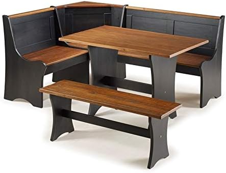 Linon Jackie Solid Wood 3 Piece Conversation Indoor Kitchen Corner Breakfast Dining Nook Set in Black