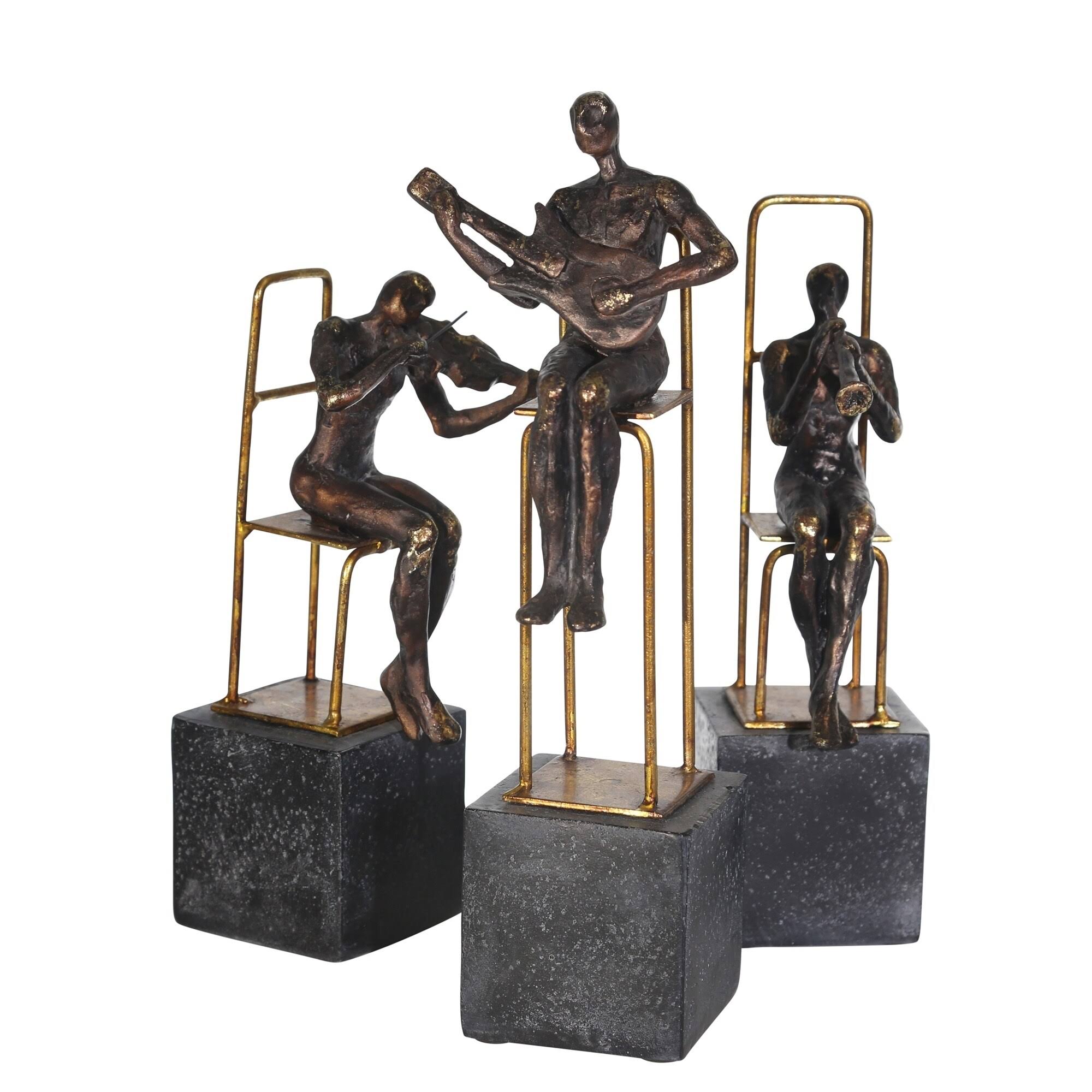 Sagebrook Home 13084-10 Set/3 Polyresin Musicians on Base, Black/Gold