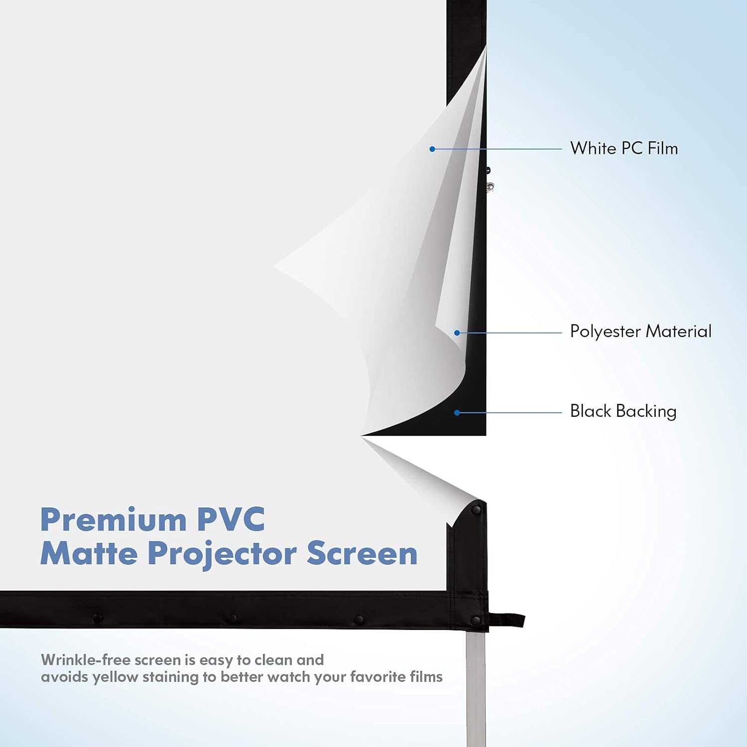 Krossgain 135 inch Projection Screen with Stand, 3 Layers PVC Anti-Crease Portable Foldable Projector Screen, 16:9 1:1Gain 4K HD Front Projection Movies Screen for Home Garden Theater Backyard