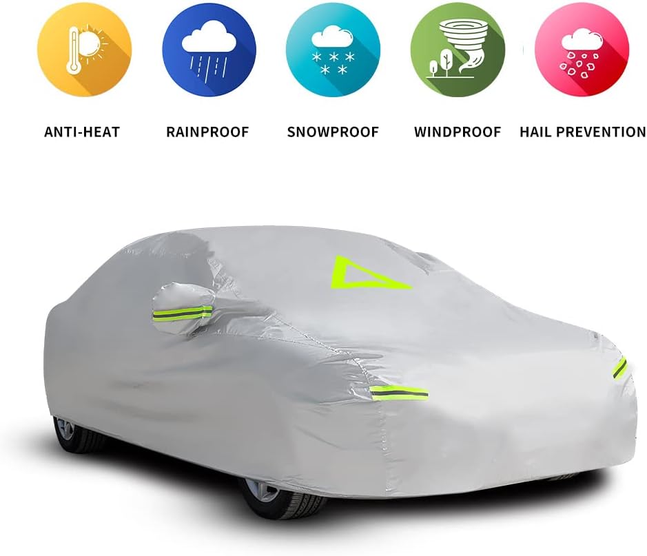 tth All-Weather Breathable and Waterproof car Cover with Side Door Zipper,UV Protection, Windproof, rain, Snow, Hail, dustproof, Scratch-Resistant Universal car Cover for Sedan（193“-208“） Pack of 2