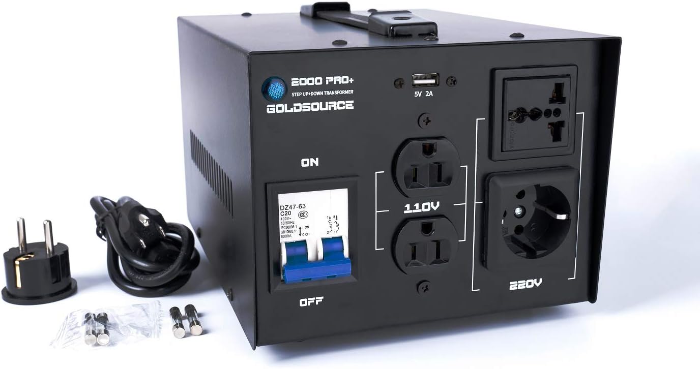 Goldsource 2000W ST Pro+ Auto Step Up & Step Down Voltage Transformer Converter, Upgraded Heavy-Duty AC 110/220V Converter with US Standard, Universal AC Outlets & DC 5V USB Port [3-Year Warranty]