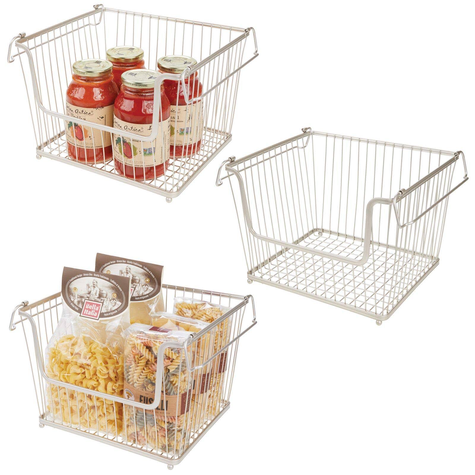 mDesign Metal Stackable Kitchen Storage Basket with Handles