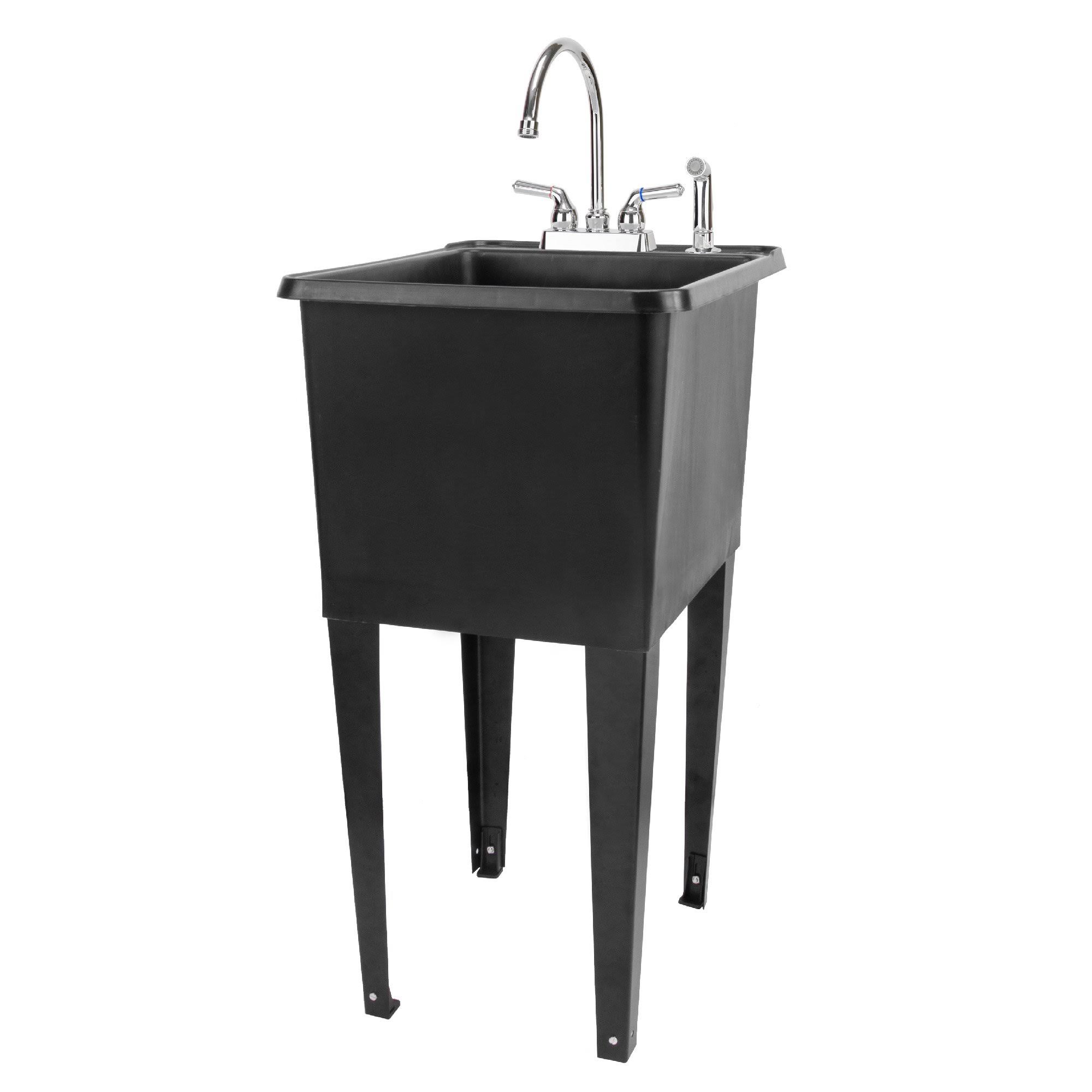 Tehila Space Saver 16 Gallon Black Utility Sink with Chrome Finish Faucet u0026 Side-Sprayer | 8308