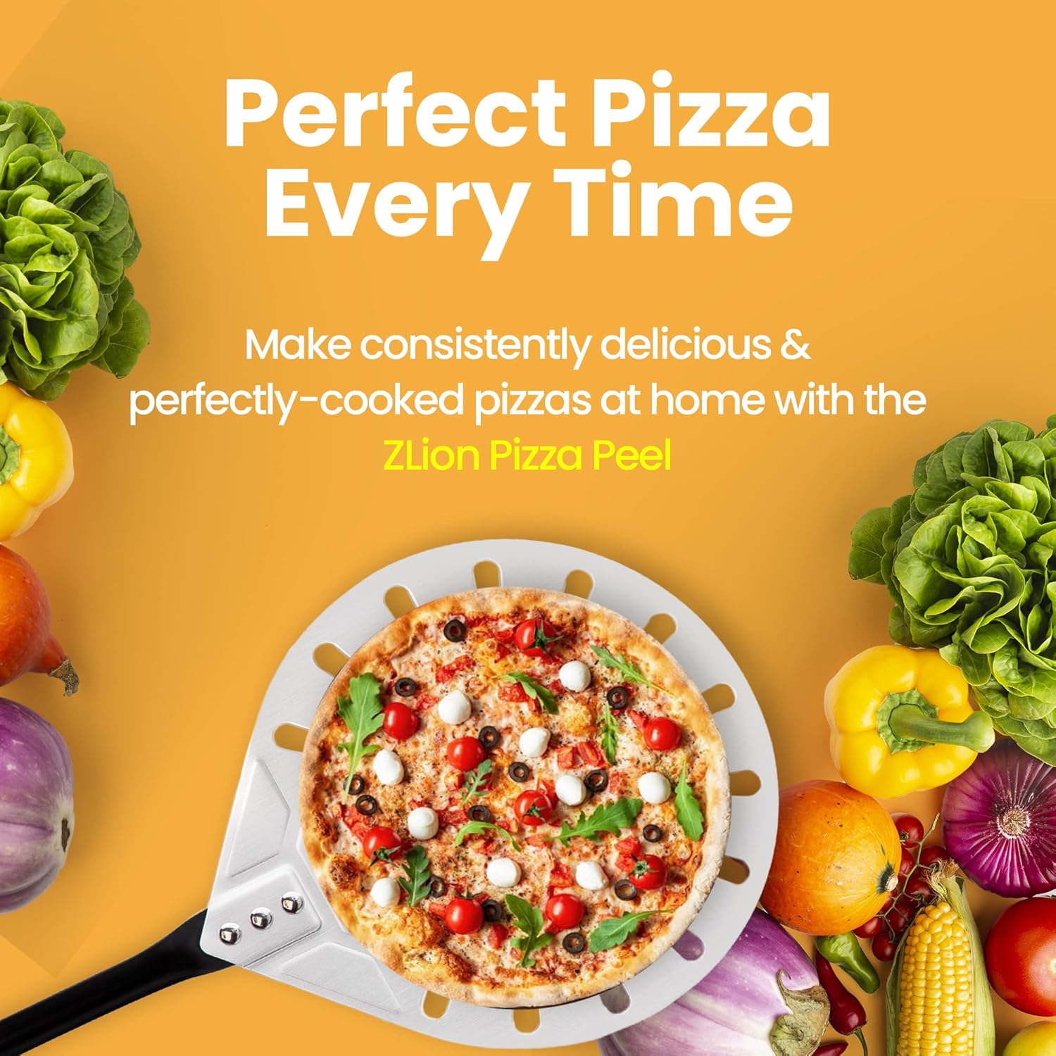 Pizza Turning Peel with Perforated Aluminum Blade, Easy to Use Turning Peel for Pizza, Adjustable Long Handle, Movable Hand Grip, Rotating Pizza Peel, Pizza Accessories, Wooden Pizza Peel Alternative